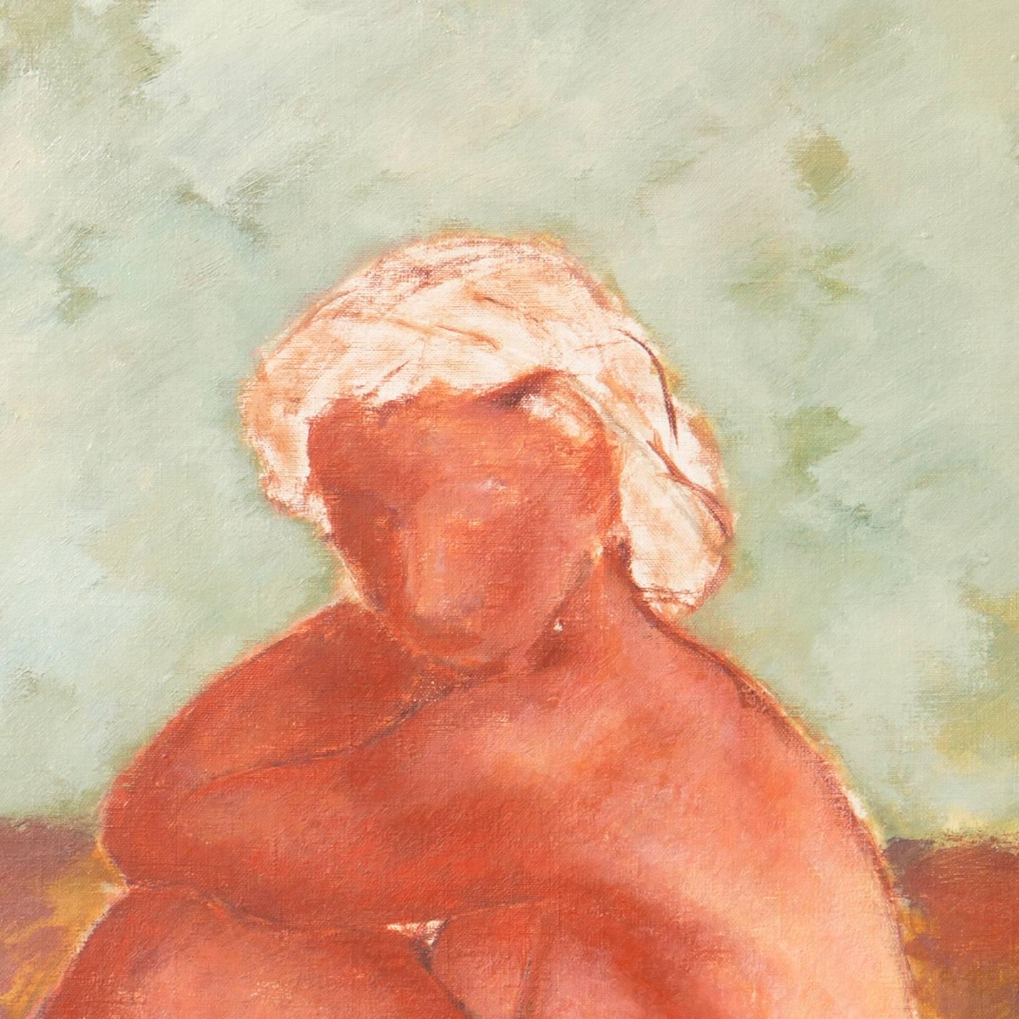 'Figural Nudes, Ochre & Jade', Paris, Grønningen, Danish National Museum - Orange Figurative Painting by Helge Jensen