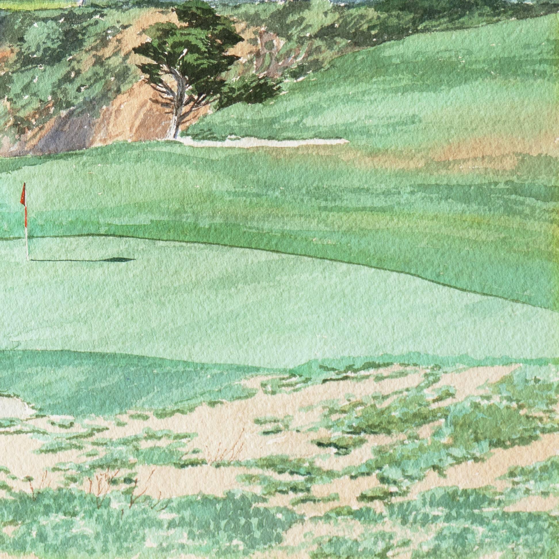 'Golf at Pebble Beach', Monterey, California - Gray Landscape Art by James March Phillips