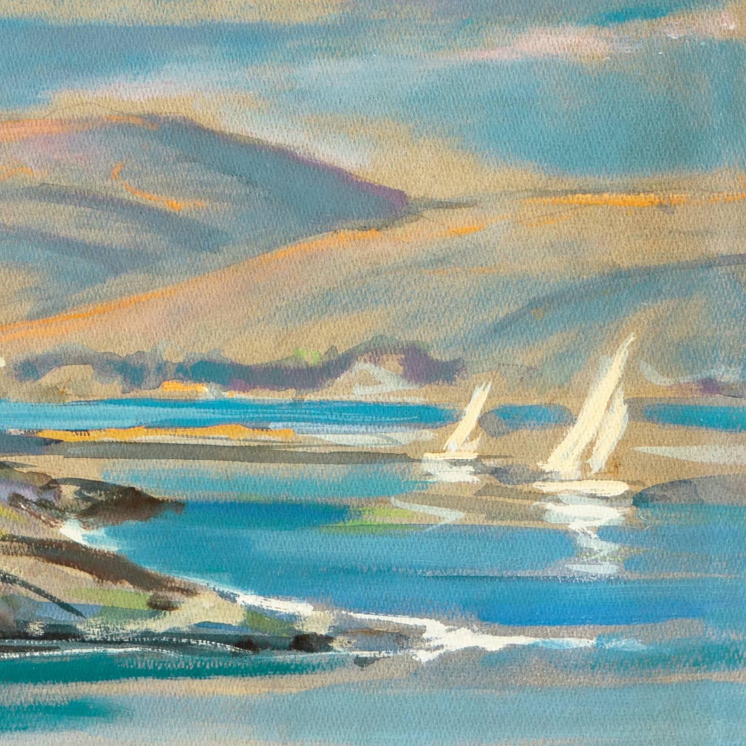 „Bay Shanties, San Francisco“, Marin, WPA, Kalifornien, Öl, Benezit, Mitte des Jahrhunderts (Grau), Landscape Painting, von Gordon Cope