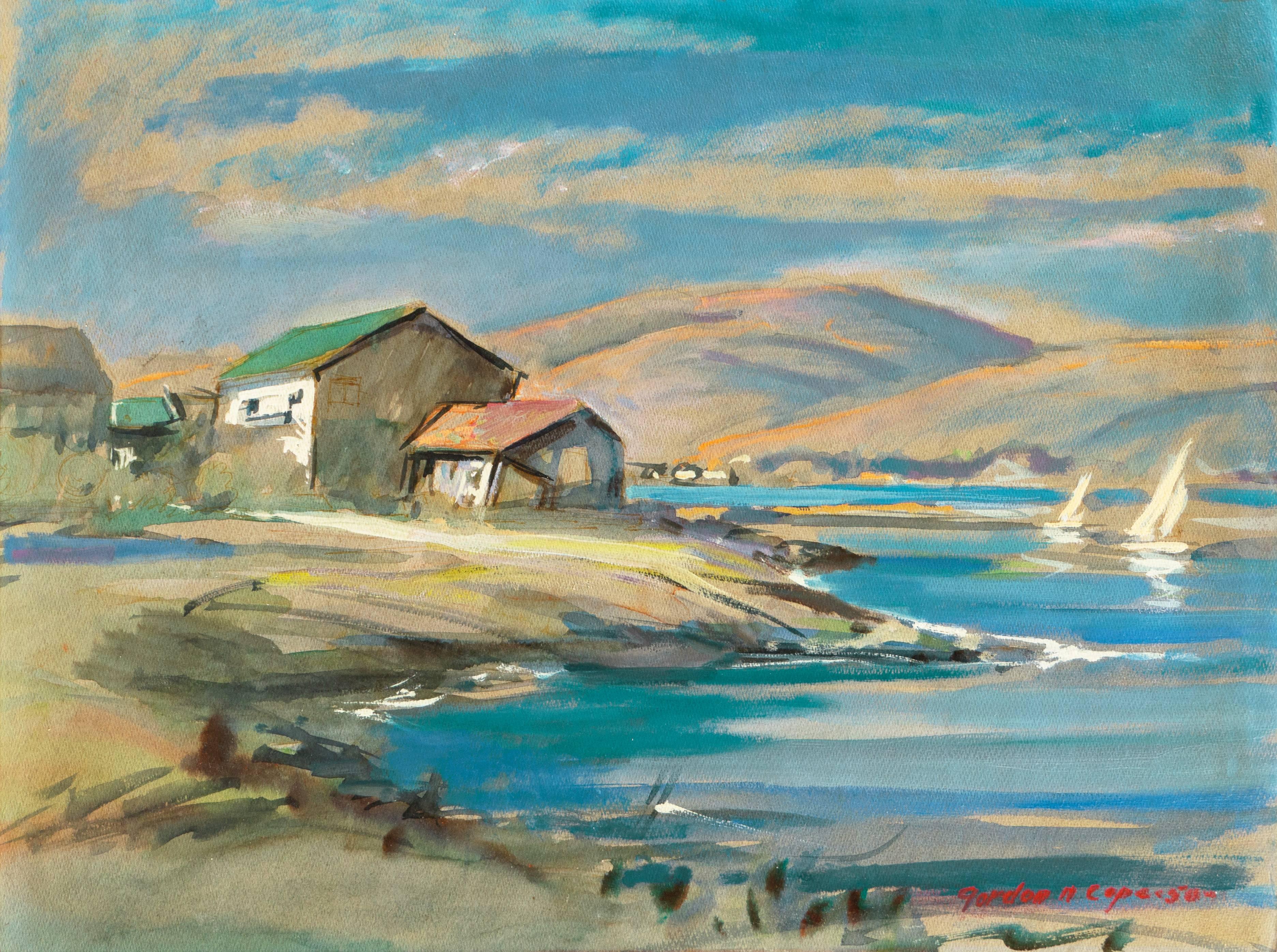 Gordon Cope Landscape Painting - 'Bay Shanties, San Francisco', Marin, WPA, Mid-century California oil, Benezit