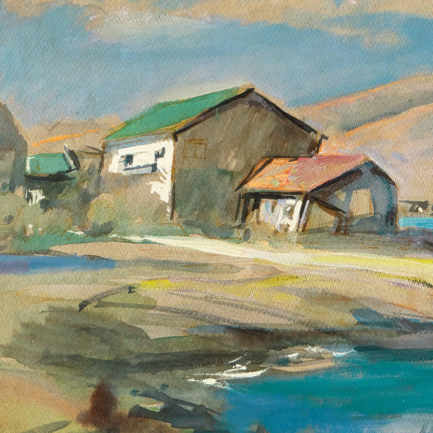 'Bay Shanties, San Francisco', Marin, WPA, Mid-century California oil, Benezit - Modern Painting by Gordon Cope