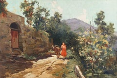 Italian Impressionist landscape, 'Village Road'