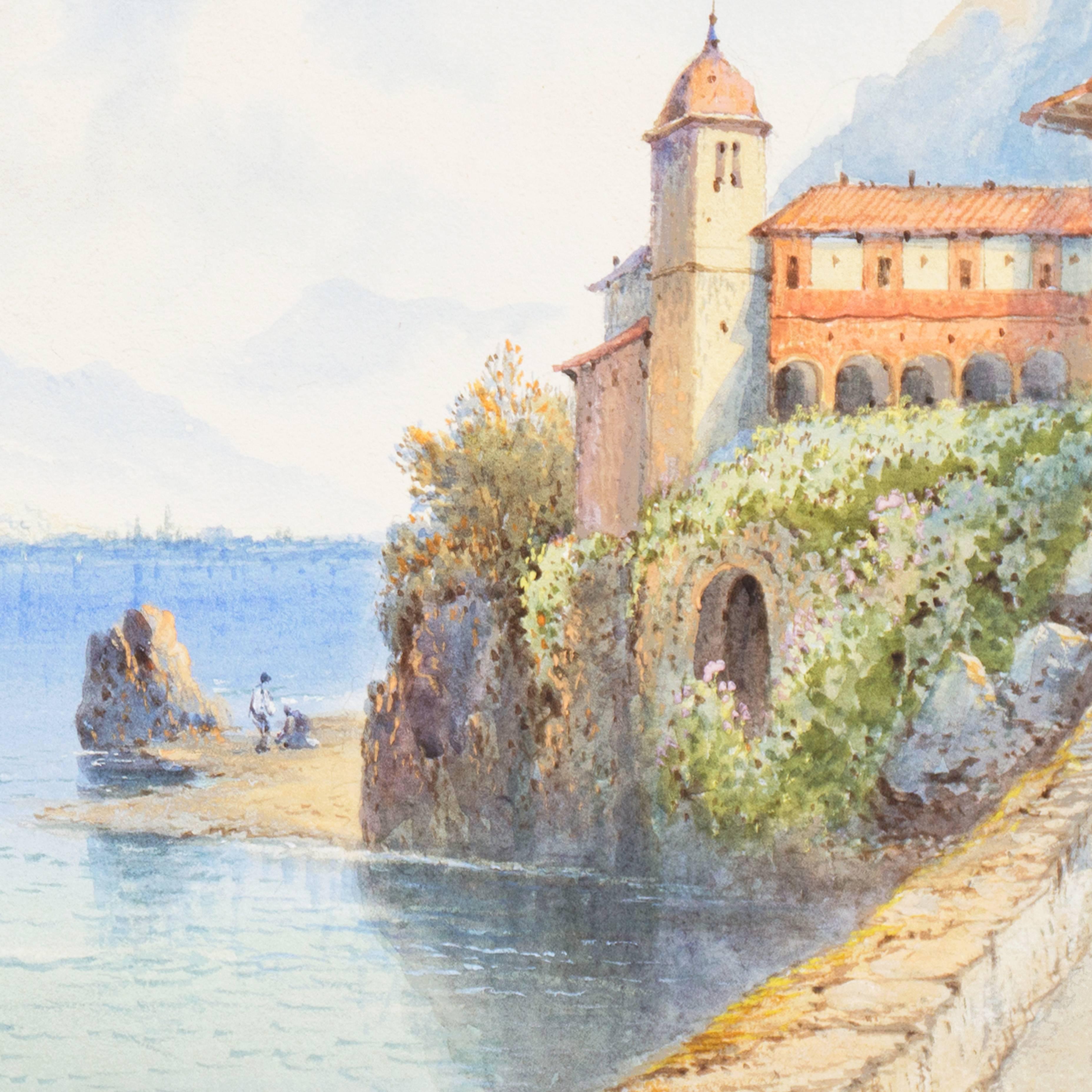 'View of Lake Como', Northern Italian Landscape - Gray Landscape Painting by Frank Catano