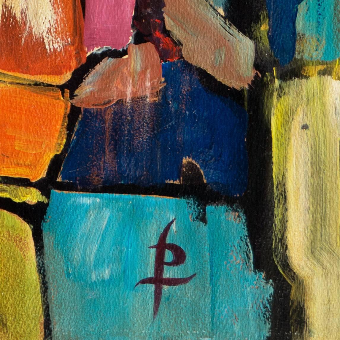 'Astratto in corallo e turchese', Artista donna, Pasadena - Painting di Pearl Took