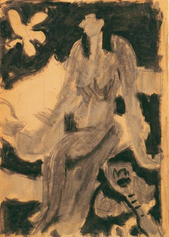 Vintage Seated Nude with Mandolin