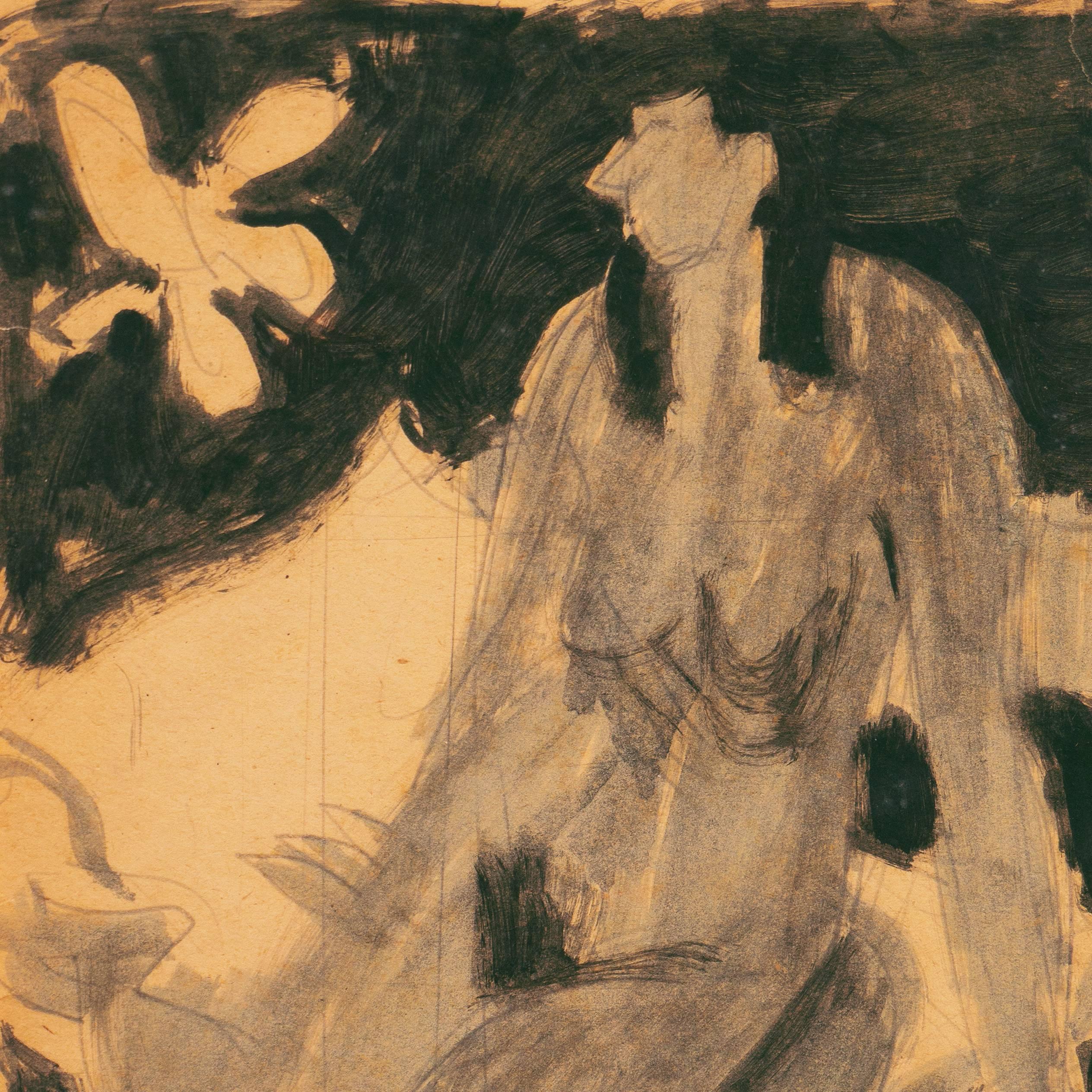 Seated Nude with Mandolin - Post-Impressionist Art by Victor Di Gesu