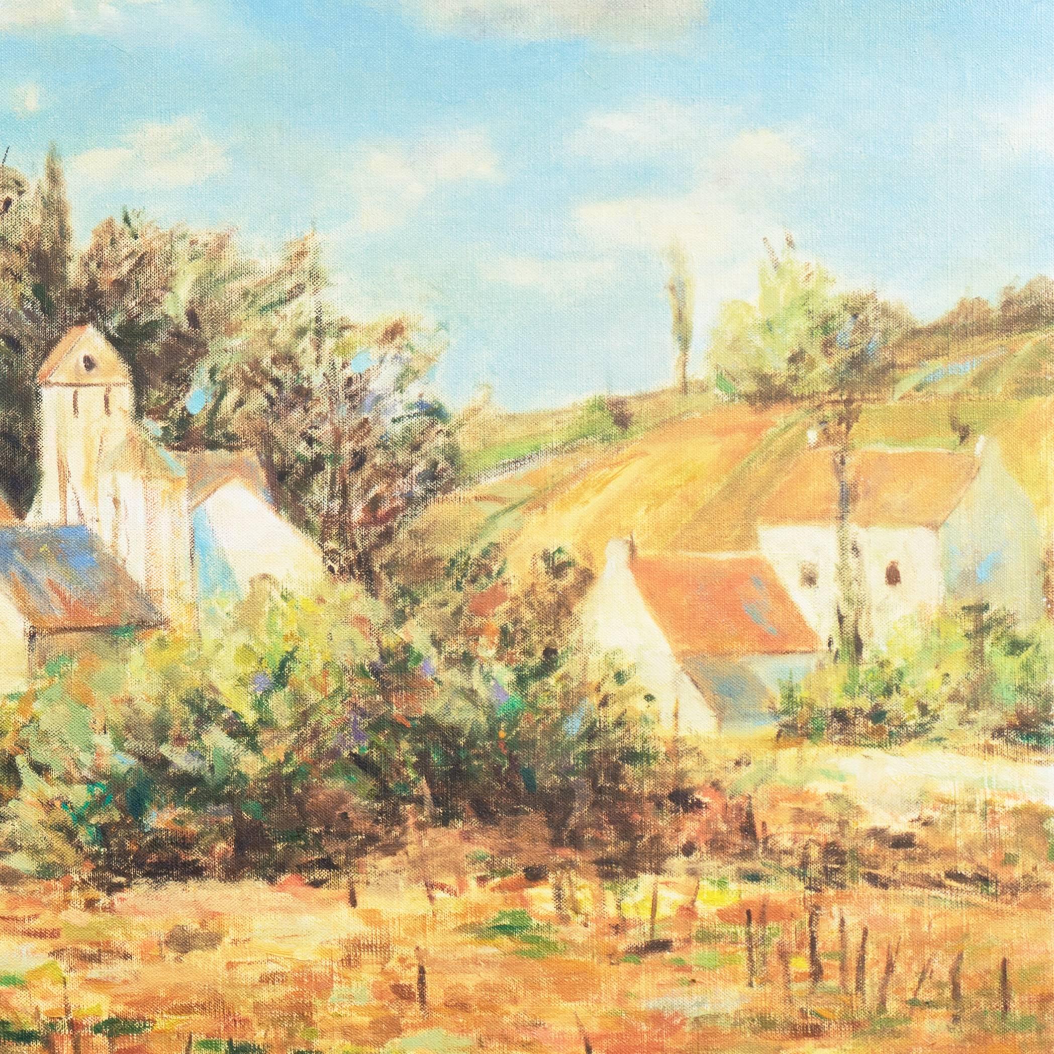 « Paysage en Provence », grande huile impressionniste américaine, artiste californien - Marron Landscape Painting par David Harris