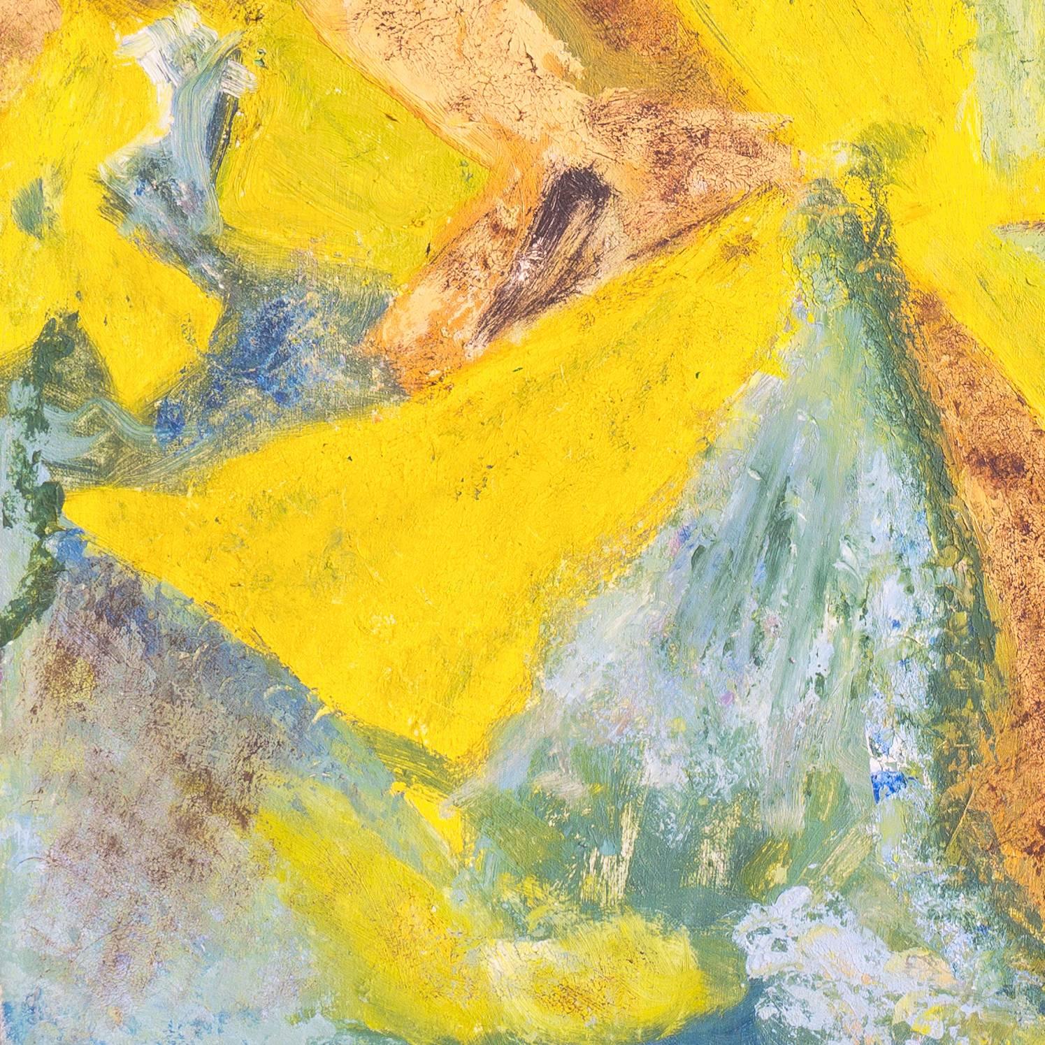 Abstract in Saffron and Jade - Yellow Abstract Painting by Nancy Shafsky