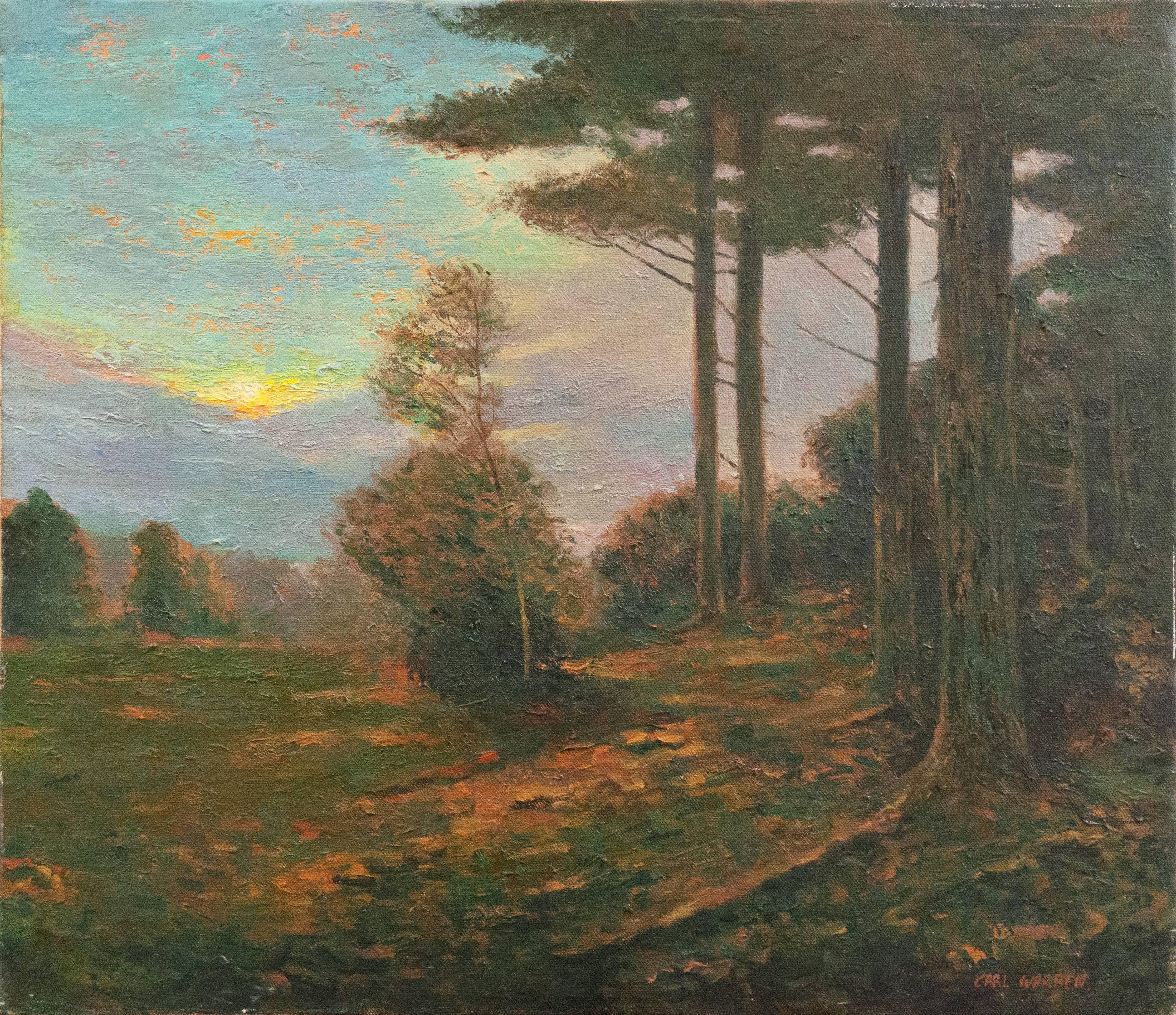 Landscape Painting Carl Warren - « Paysage de coucher de soleil »