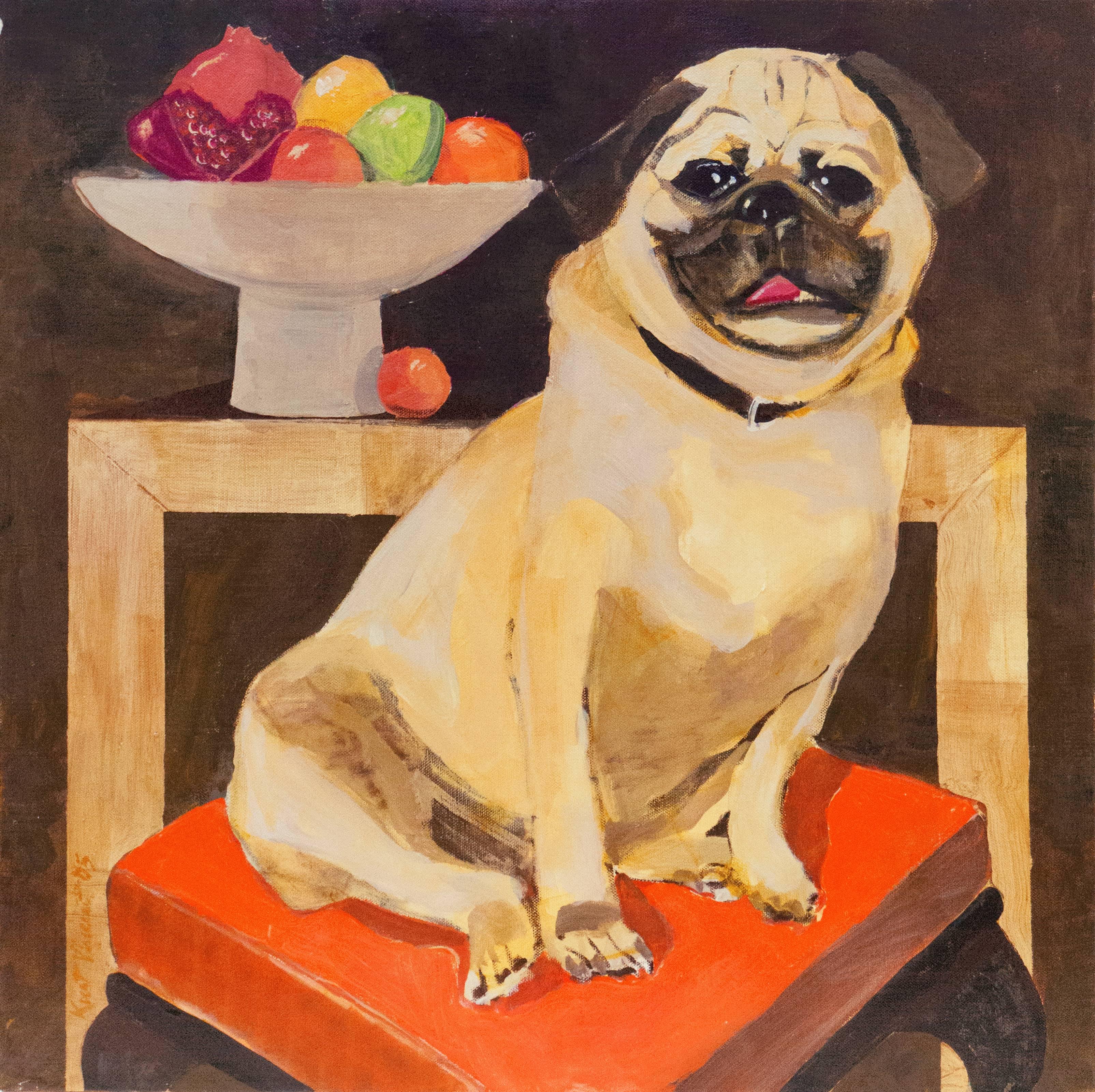Kurt Vincent Animal Painting - 'Still Life with a Pug', Modernist Animal Portrait