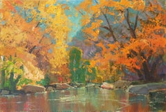 « Autumn River », grande huile, artiste de San Diego, Californie, Chouinard Art Institute