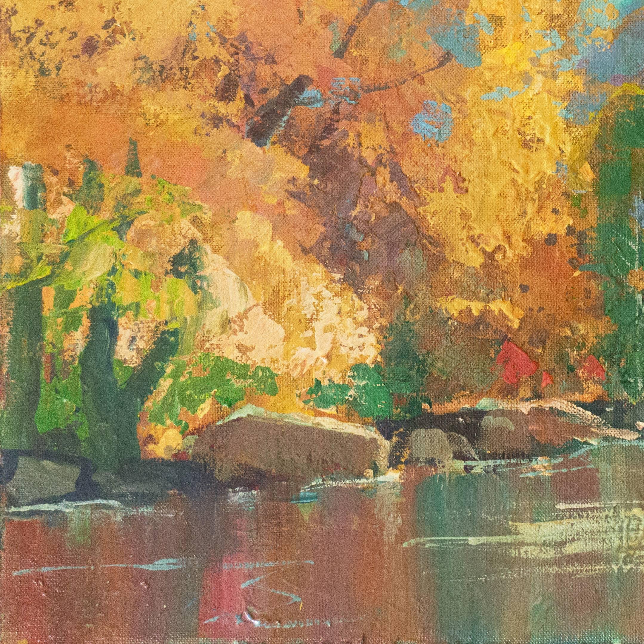 'Autumn River', Large Oil, San Diego, California Artist, Chouinard Art Institute - Post-Impressionist Painting by Edmond Woods