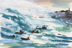 Tempesta al porto di Folkestone', Kent, Paesaggio marino inglese
