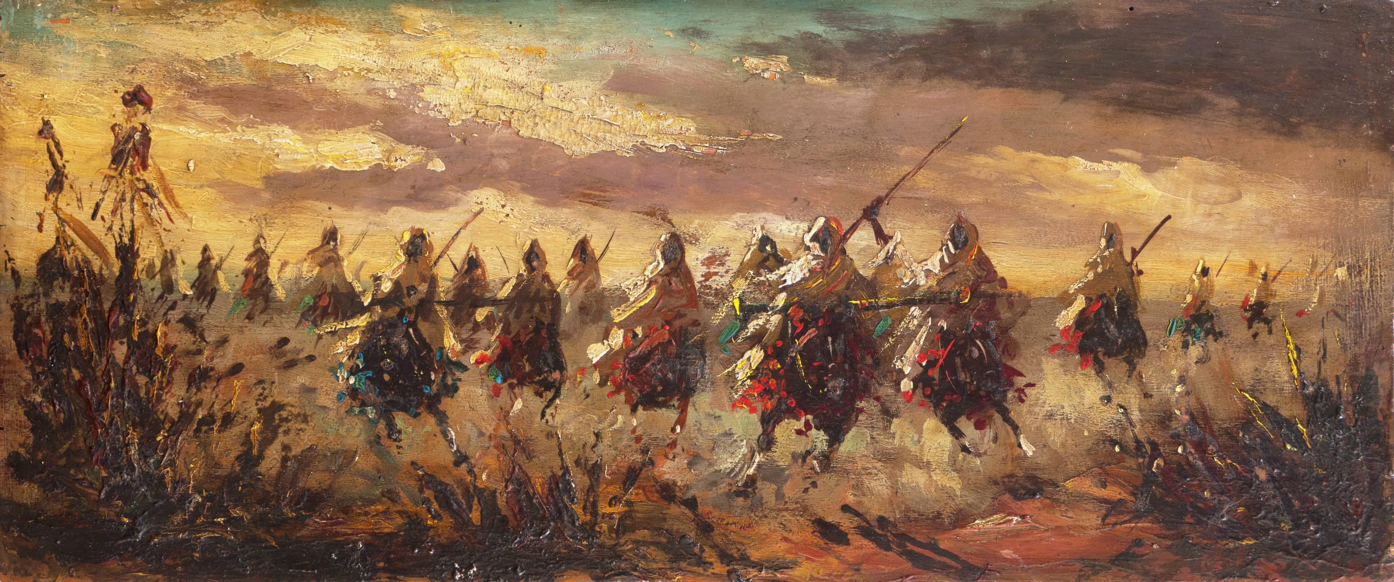 Unknown Figurative Painting - 'Orientalist Berber Cavalry Charge', French Romantic School