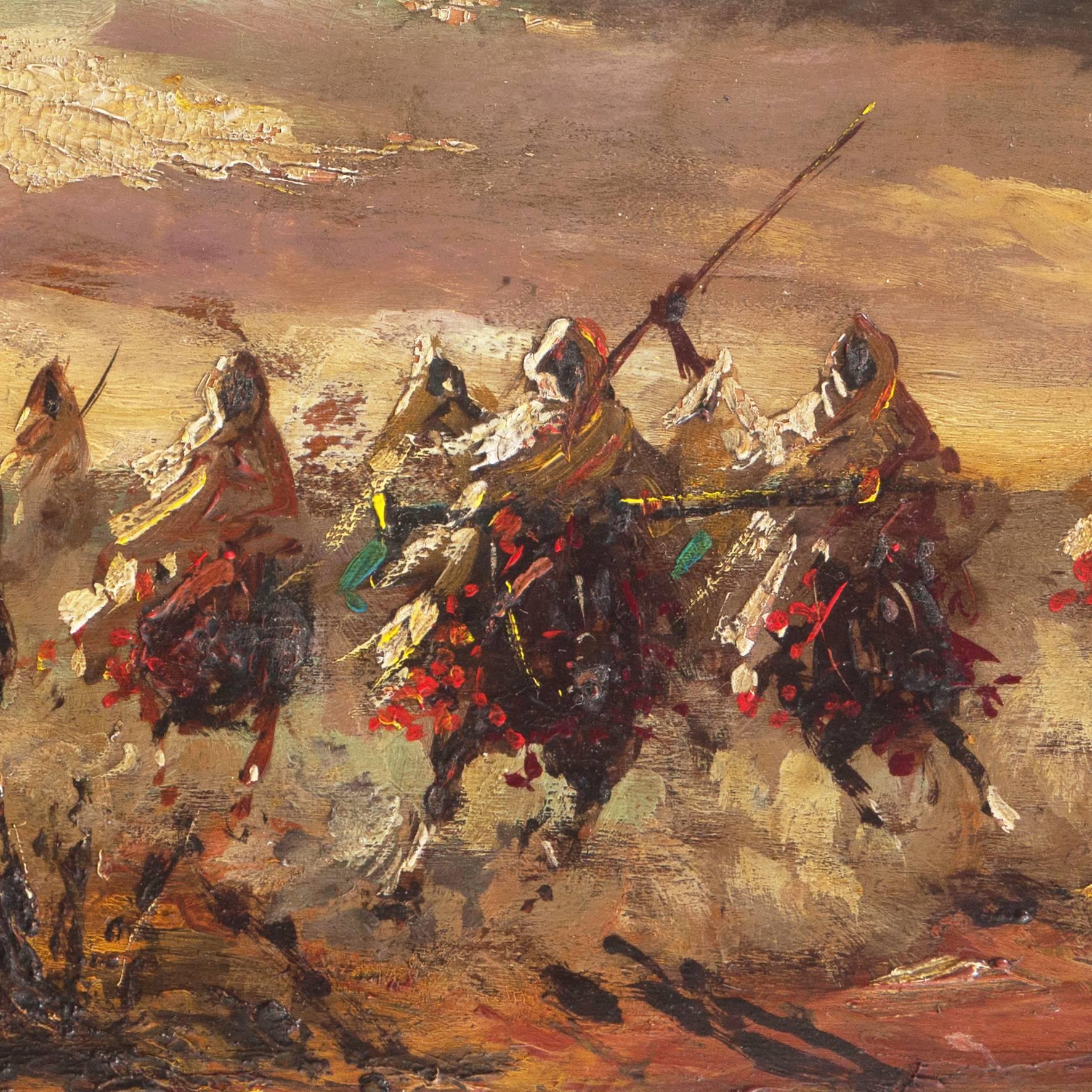 'Orientalist Berber Cavalry Charge', French Romantic School - Painting by Unknown