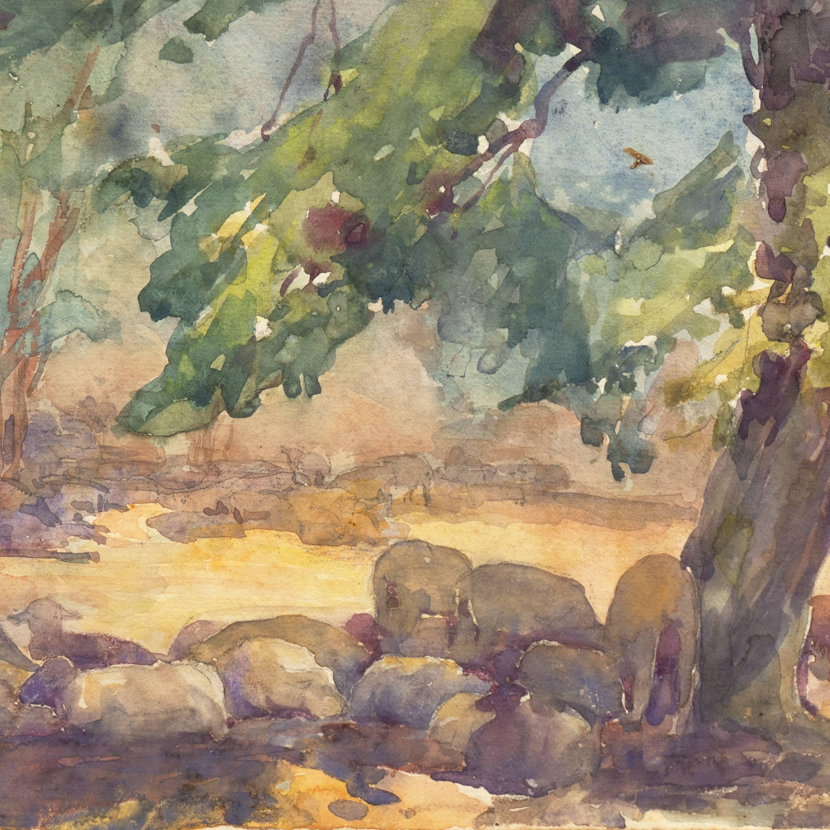 'Resting in the Shade', AIC - Brown Landscape Art by Sarah Hobson