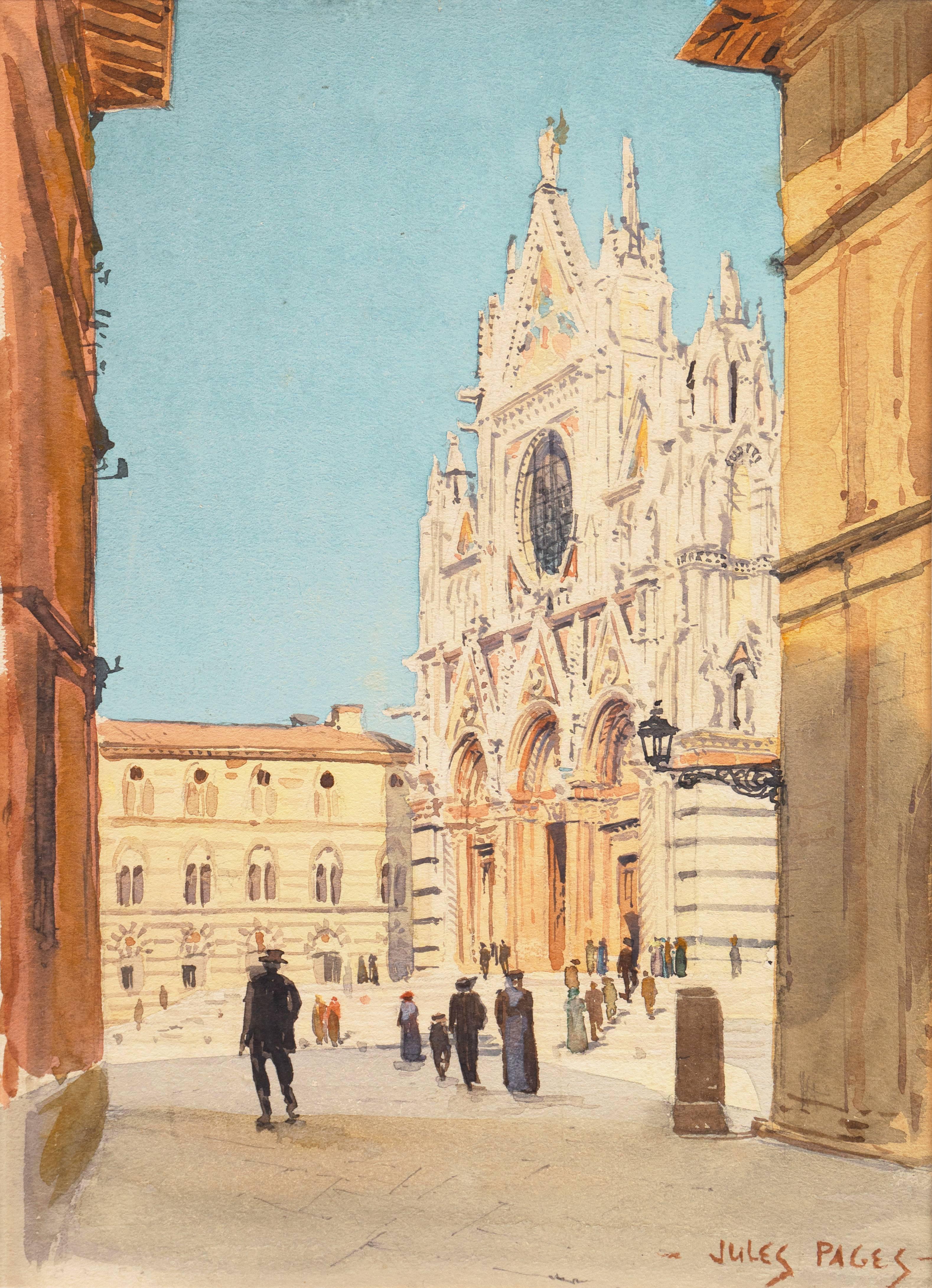Jules Pages Landscape Art - California Impressionist, 'Piazza del Duomo, Siena'