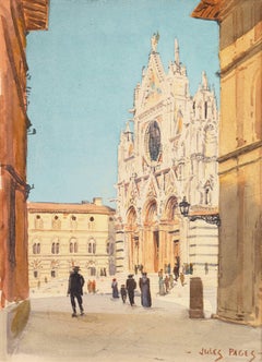 Antique California Impressionist, 'Piazza del Duomo, Siena'