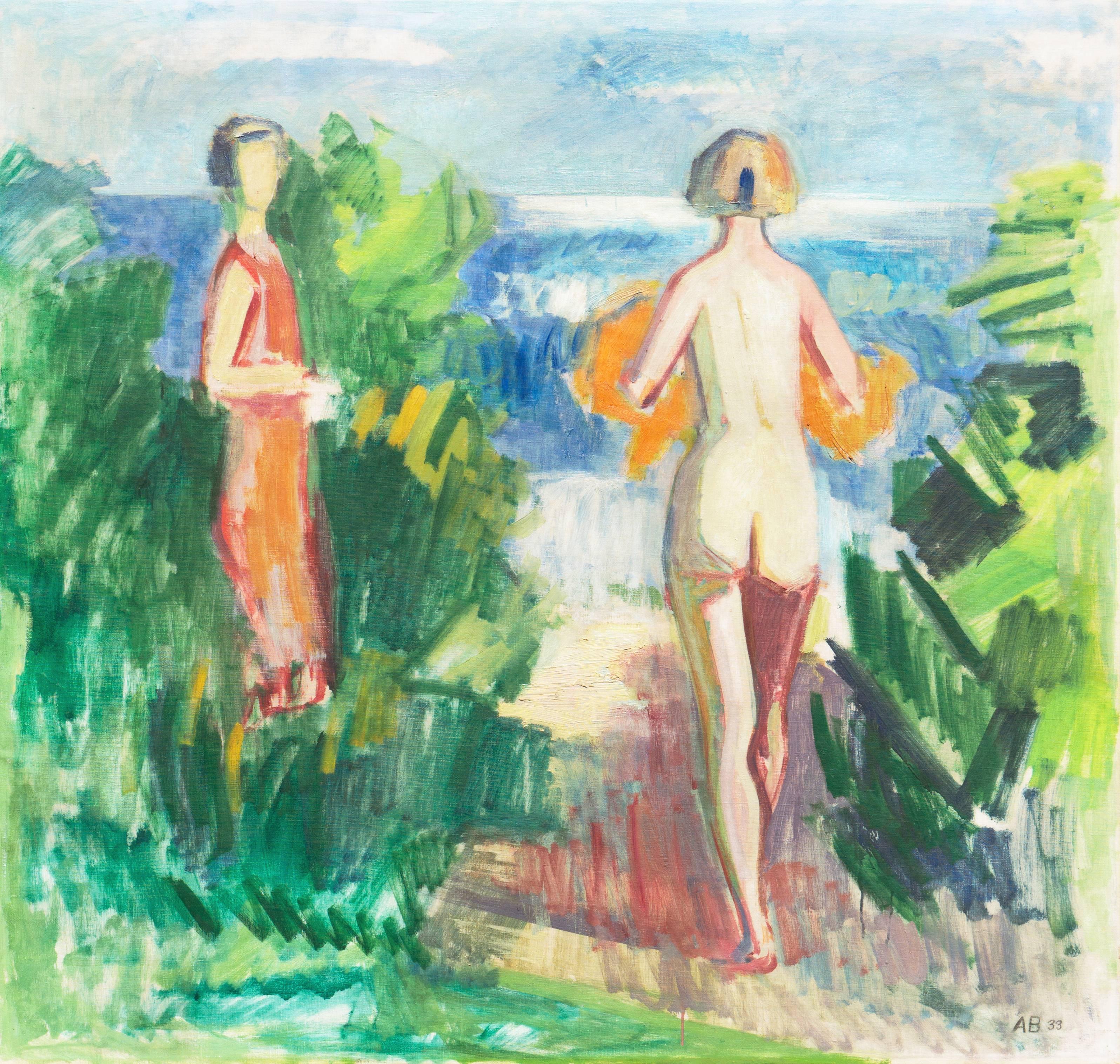 Axel Bentzen Nude Painting - 'Bathers at the Beach', Large Danish Post Impressionist Oil, Paris, Benezit 