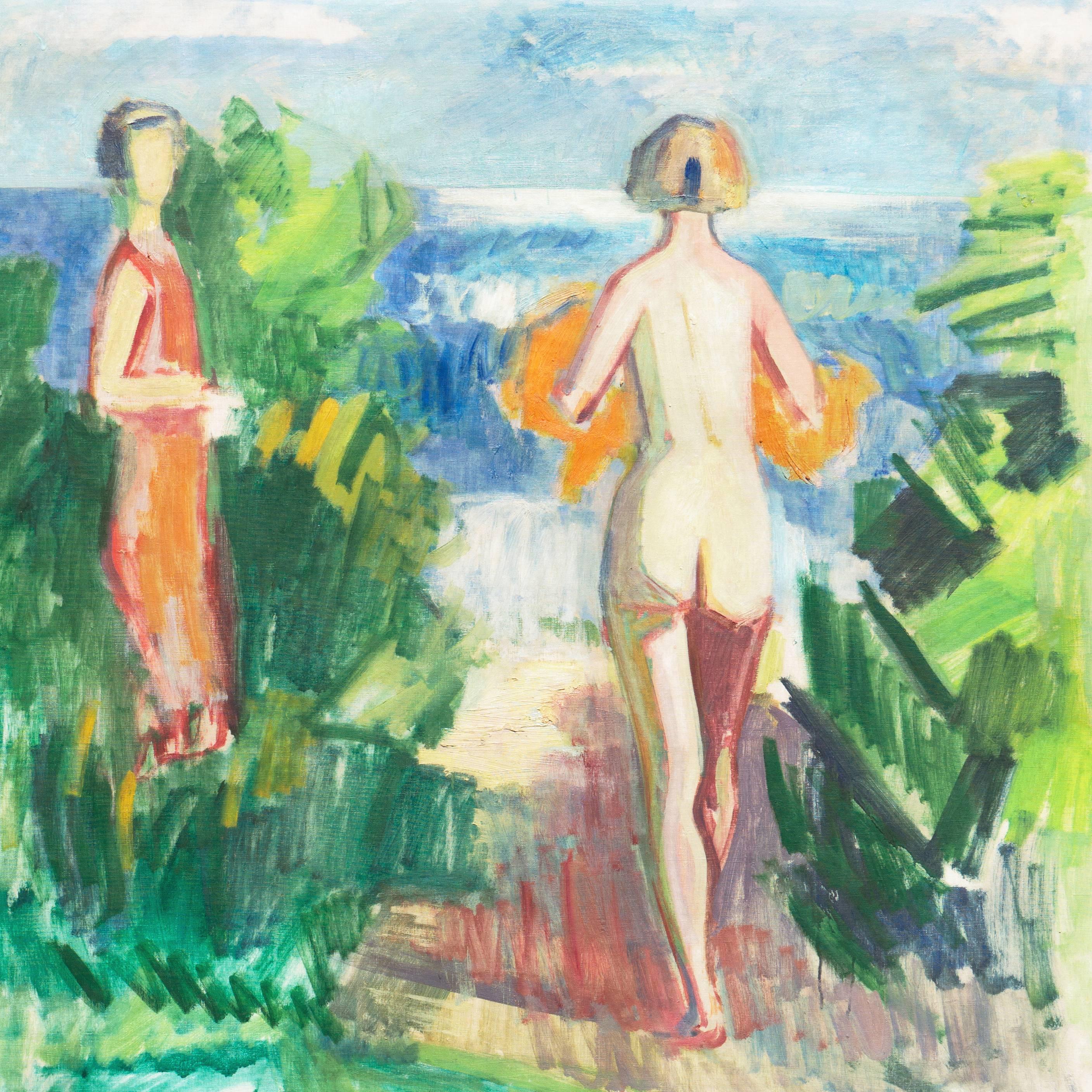 'Bathers at the Beach', Large Danish Post Impressionist Oil, Paris, Benezit  - Post-Impressionist Painting by Axel Bentzen