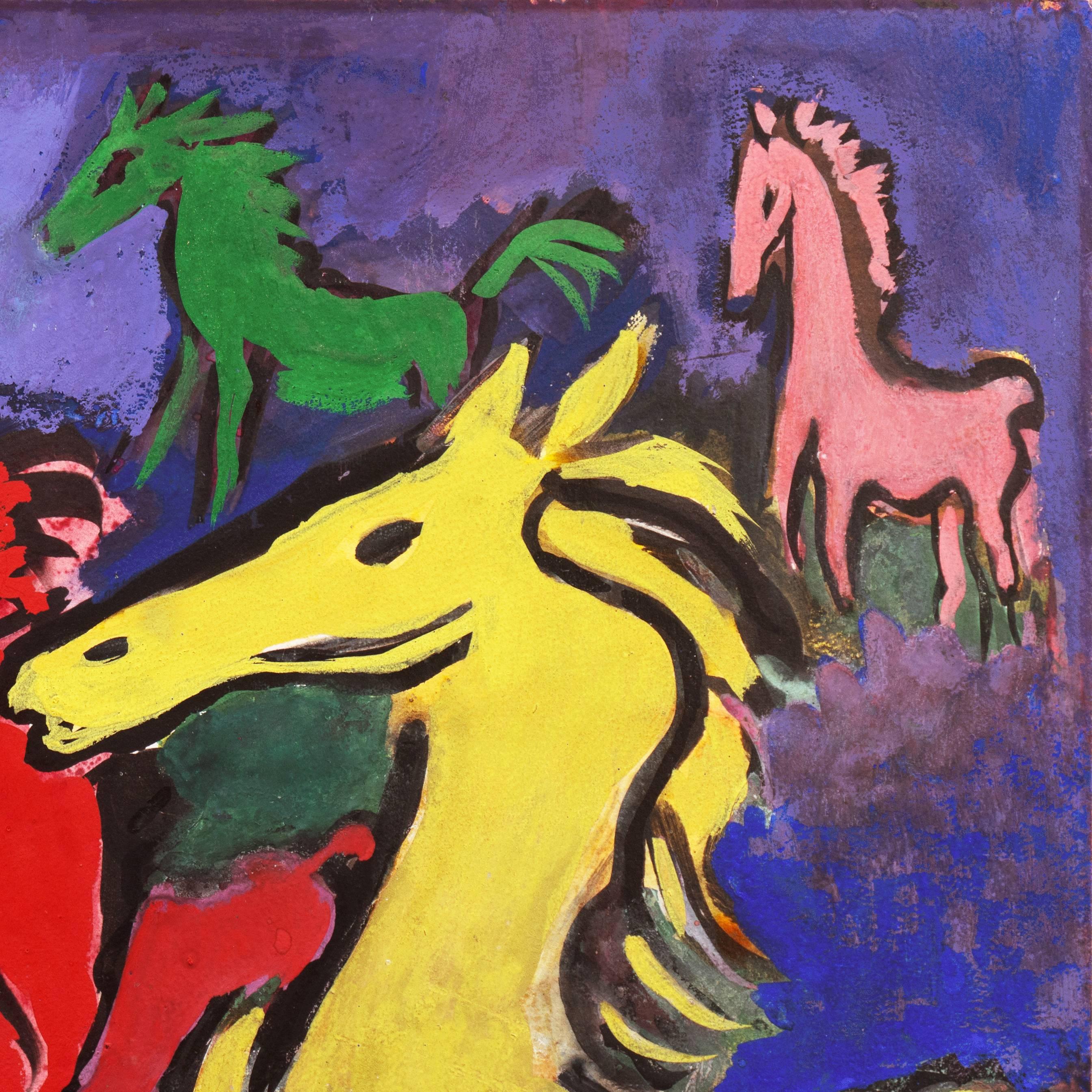 „Ponies Dancing“, kalifornischer Postimpressionist, San Francisco Art Association im Angebot 2