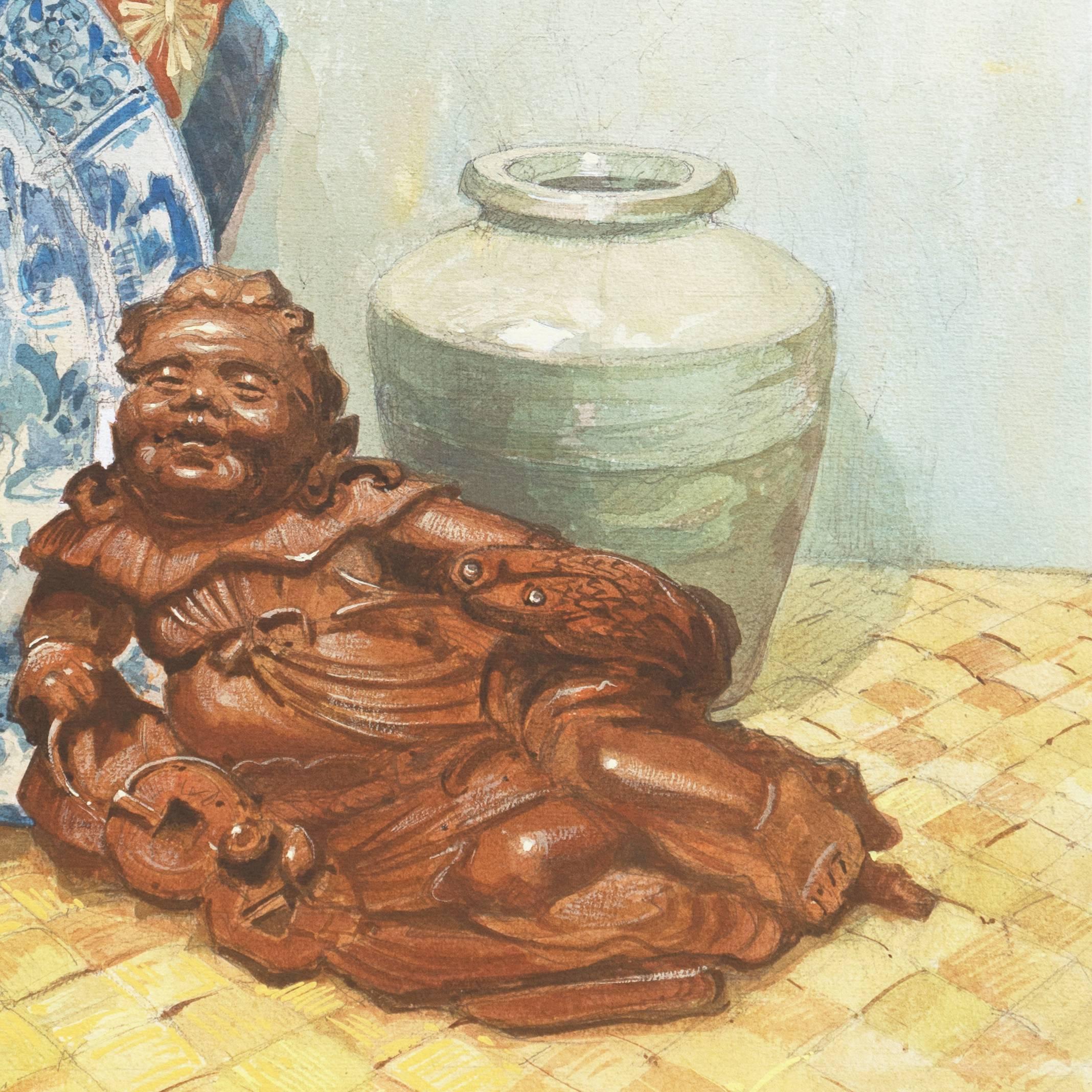 'Still Life with Sculpture', Hague School Oil, Dutch Artist, Liu Haichan, Daoism For Sale 1