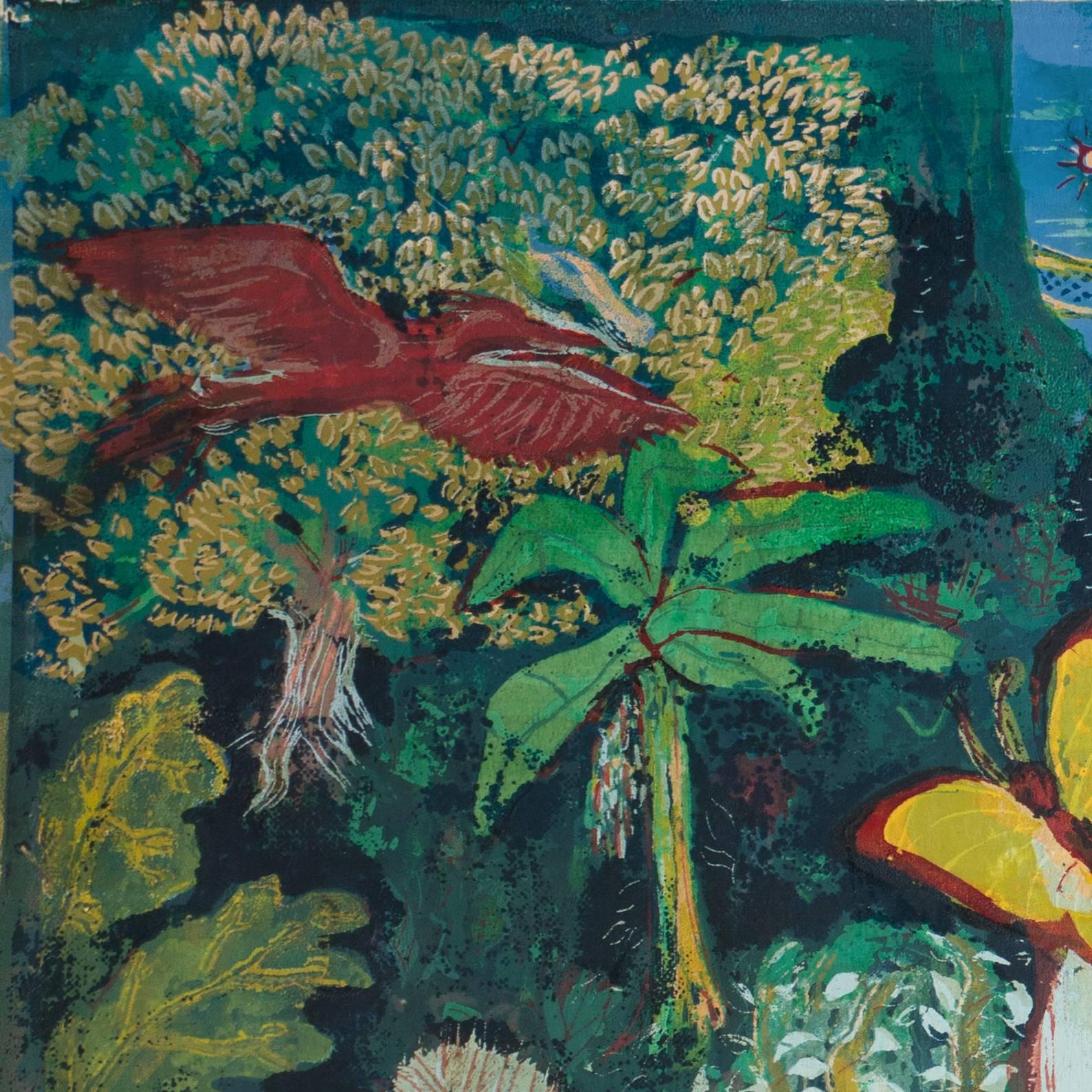 Tropical Waterfall - Modern Print by Marion Osborn Cunningham