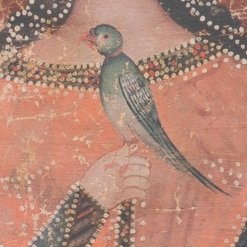 'Sisters with a Songbird', 18th century Qajar Dynasty Persian Princesses, Zaman - Brown Portrait Painting by Unknown