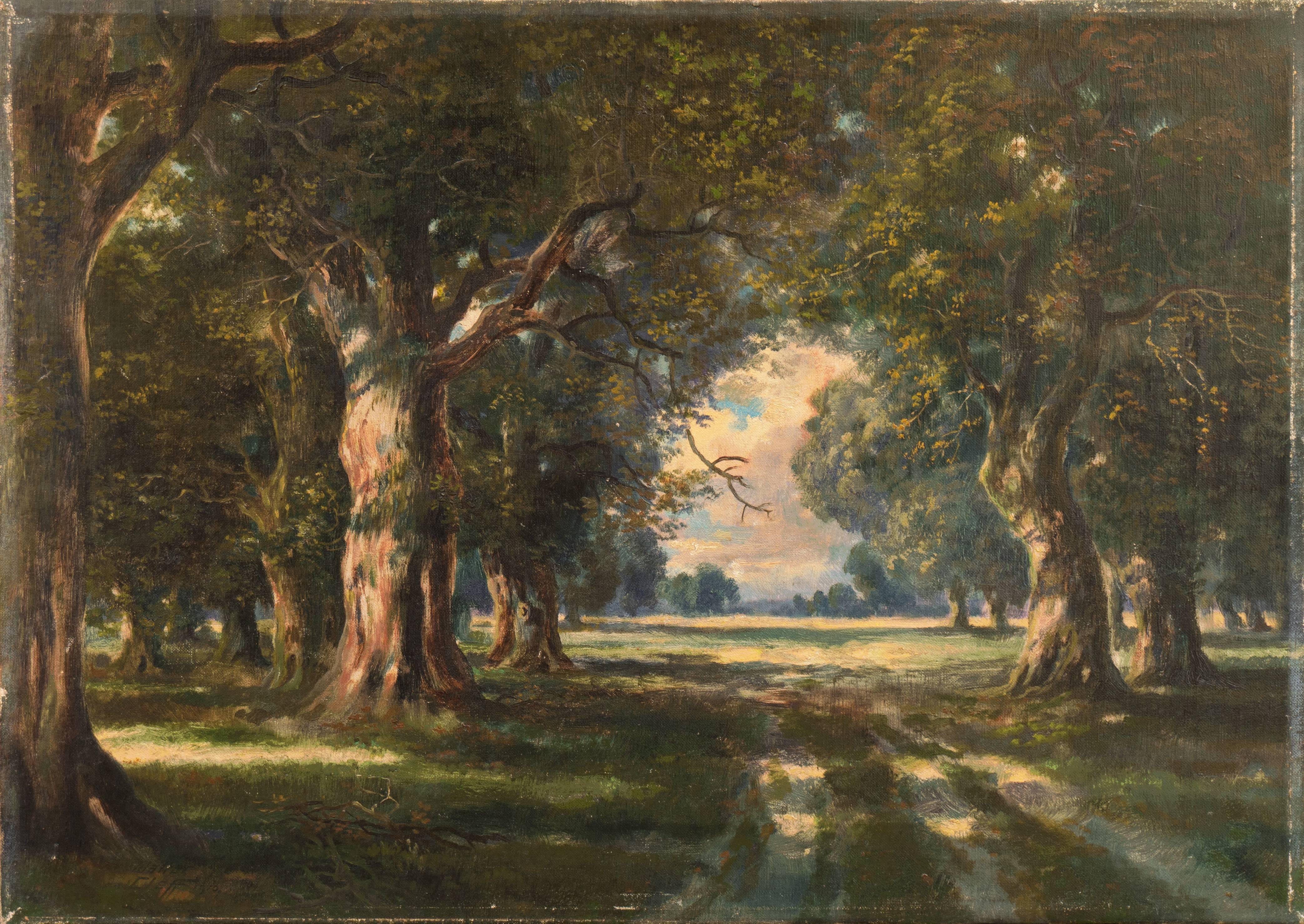 'Oak Trees Near Schwanheim', Frankfurt-am-Main, Frankfurt Art Institute - Painting by Walter Cleff