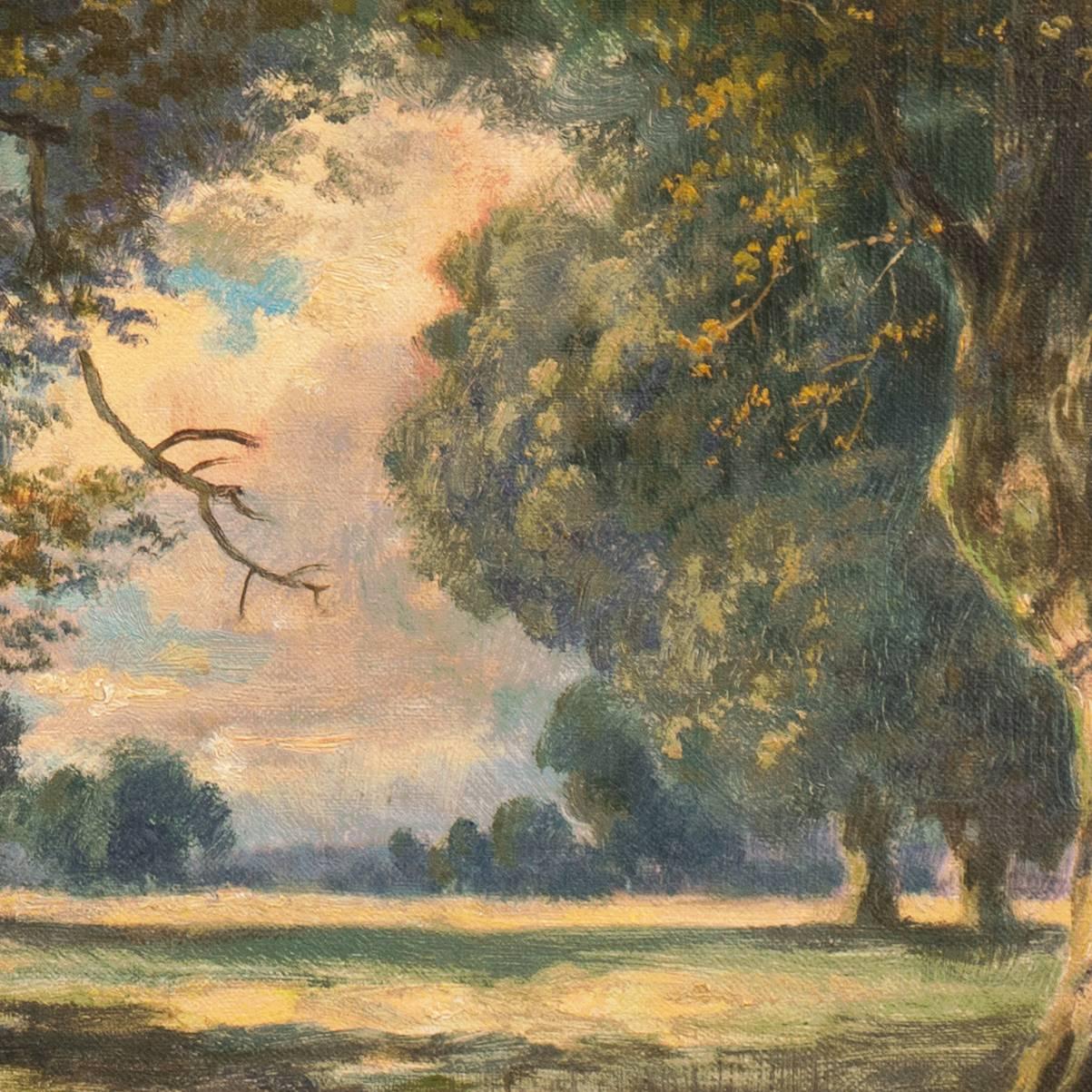 'Oak Trees Near Schwanheim', Frankfurt-am-Main, Frankfurt Art Institute - Black Landscape Painting by Walter Cleff