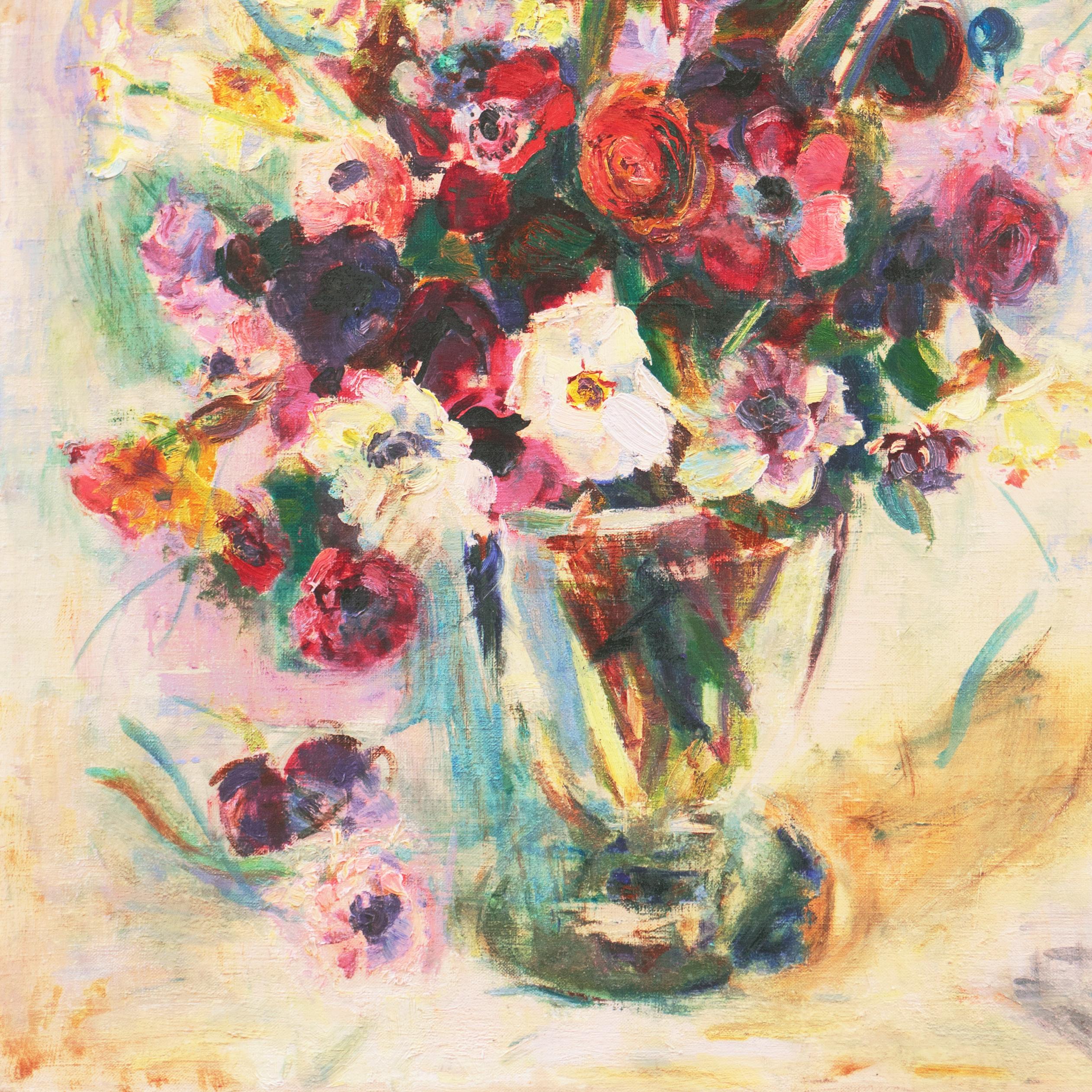 'Summer Flowers', Paris, Salon d'Automne, Post-Impressionist California Artist  - Beige Still-Life Painting by Irma Engel Grabhorn