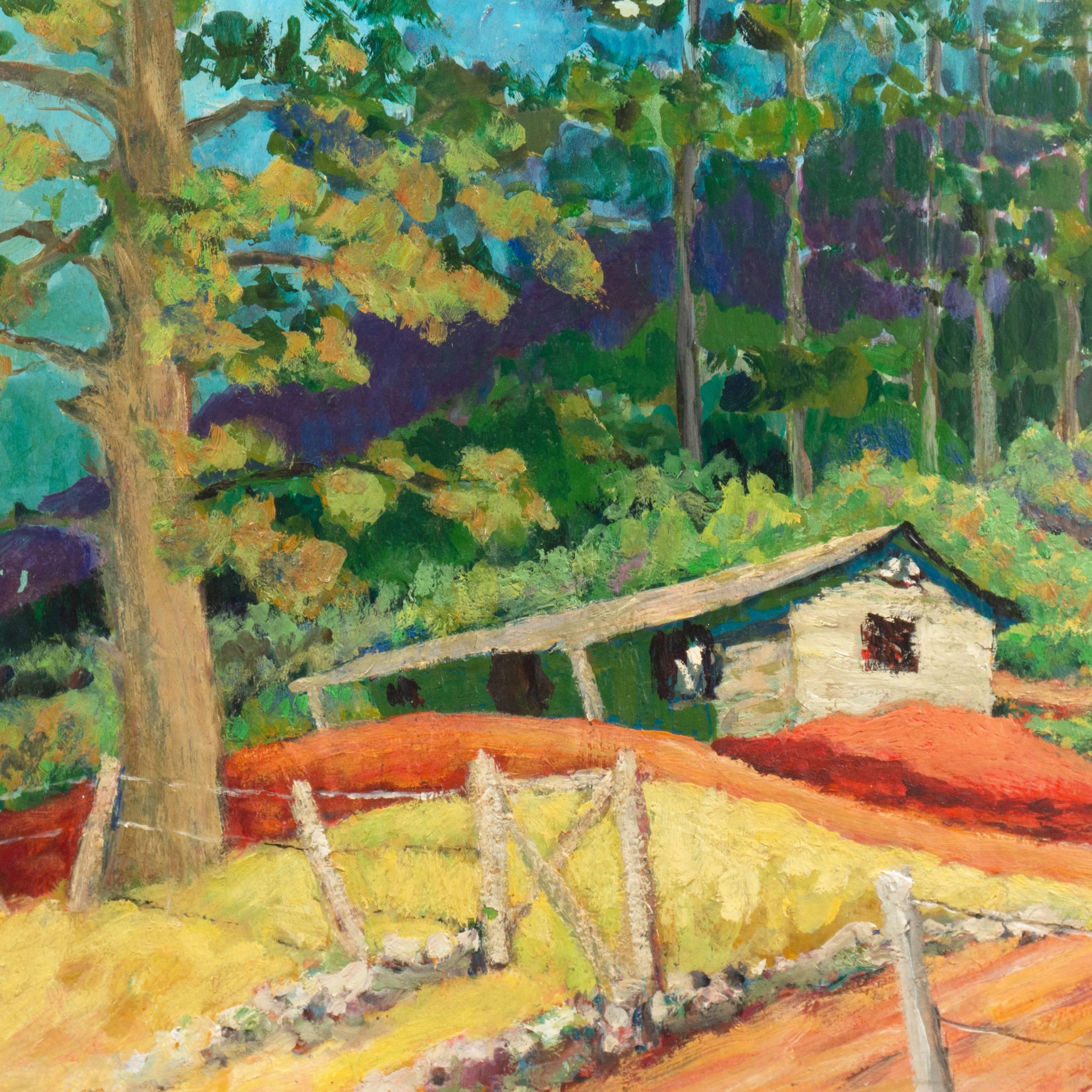 'Burlingame, San Mateo', Post-Impressionist California oil landscape, WPA artist - Painting by Galen Russell Wolf