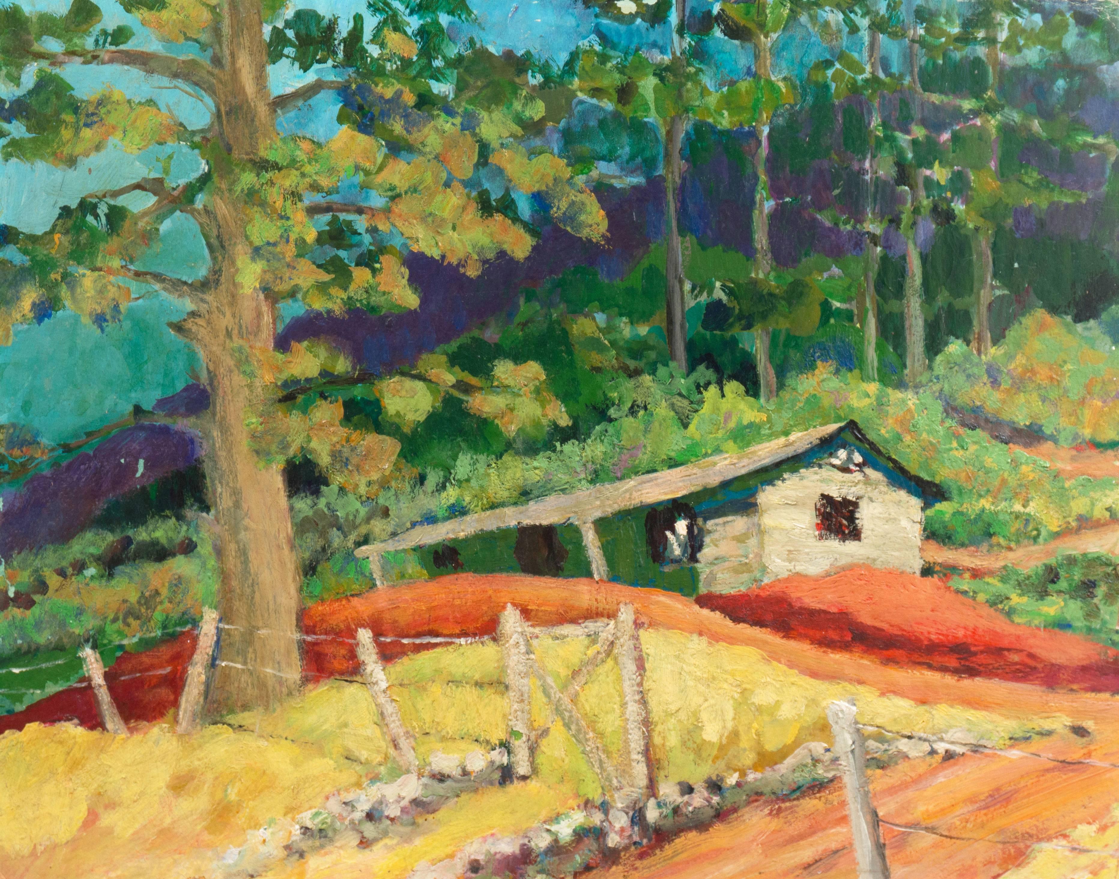 Galen Russell Wolf Landscape Painting - 'Burlingame, San Mateo', Post-Impressionist California oil landscape, WPA artist