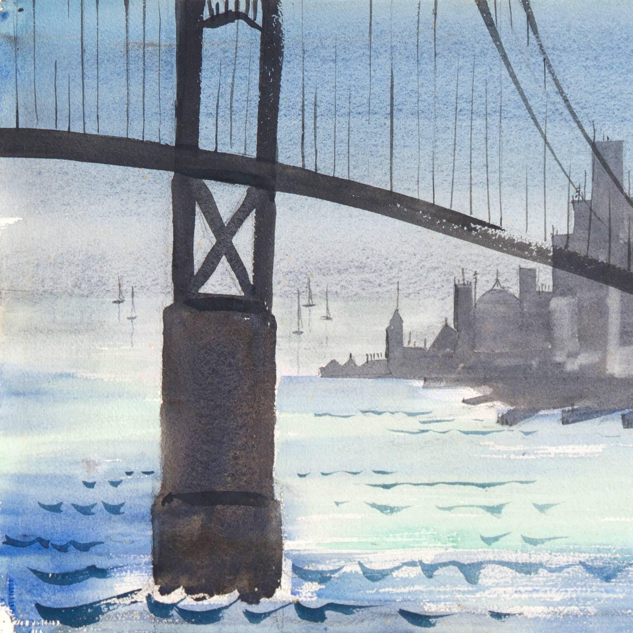 'Golden Gate, San Francisco', Bay Area Woman Modernist, Crocker Art Museum - Painting by Muriel Backman