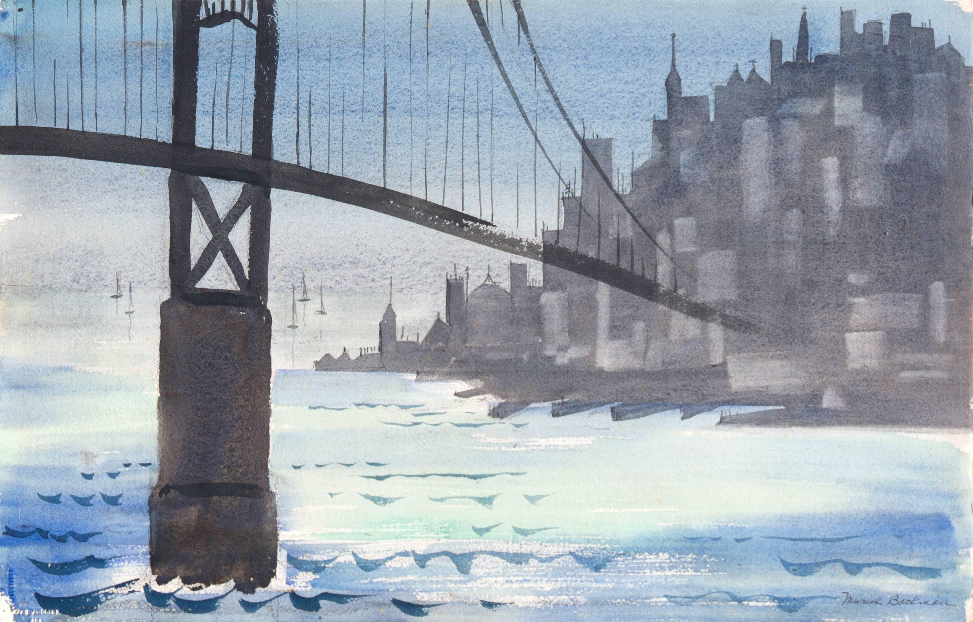 Muriel Backman Landscape Painting - 'Golden Gate, San Francisco', Bay Area Woman Modernist, Crocker Art Museum