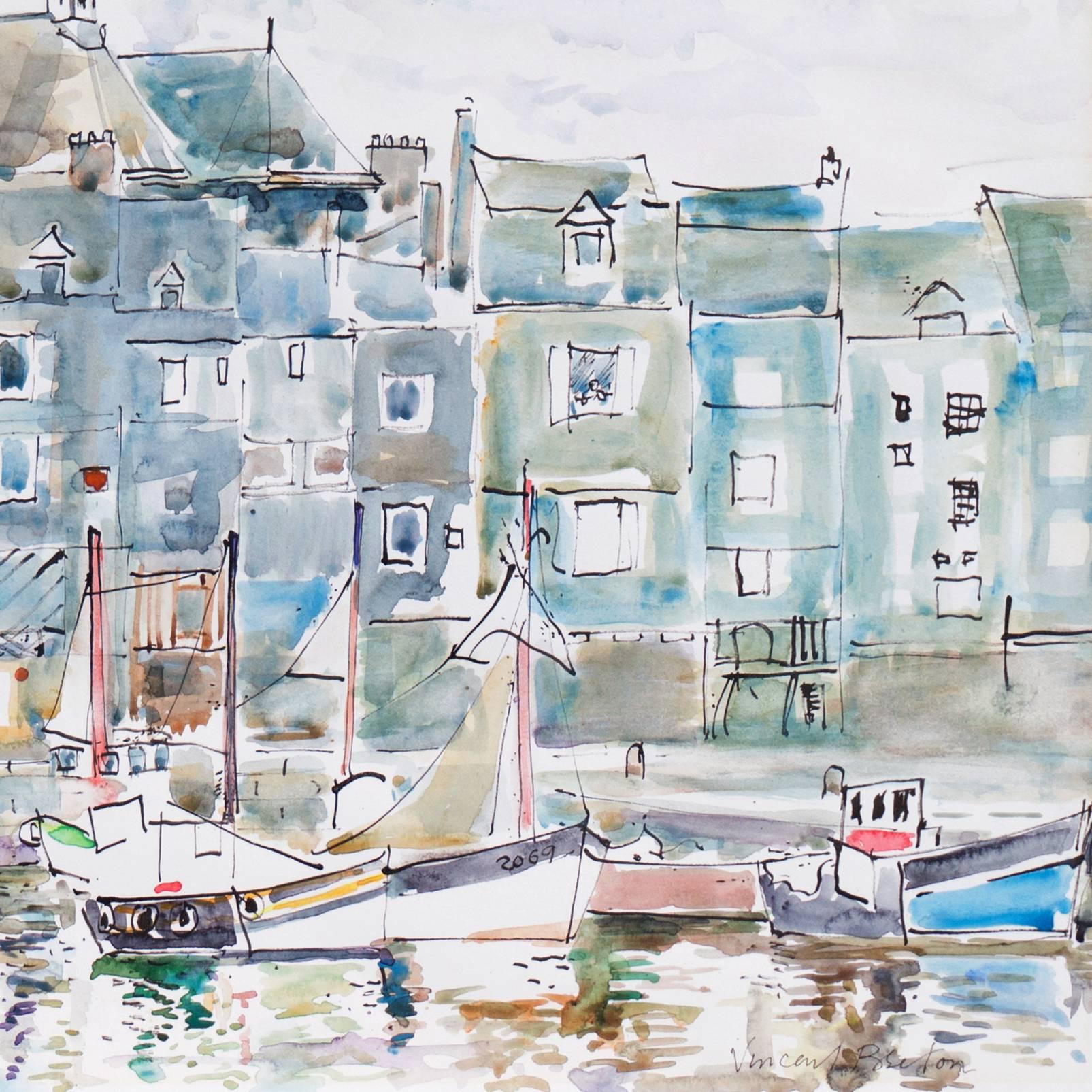 The Harbor at Honfleur - Post-Impressionist Art by Vincent Breton
