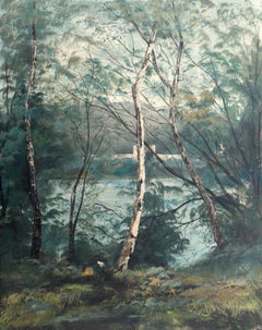 Vintage 
River Landscape with Birch Trees
, Italianate Romanticism