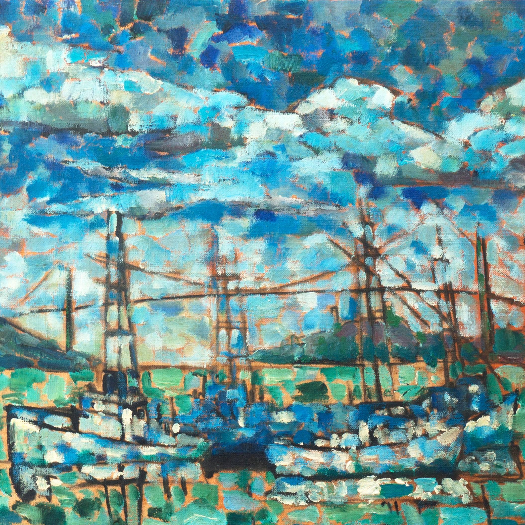 'Fishing Boats beneath the Golden Gate', FRSA, California Post-Impressionist oil - Painting by Warren Brandon