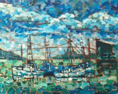 Vintage 'Fishing Boats beneath the Golden Gate', FRSA, California Post-Impressionist oil