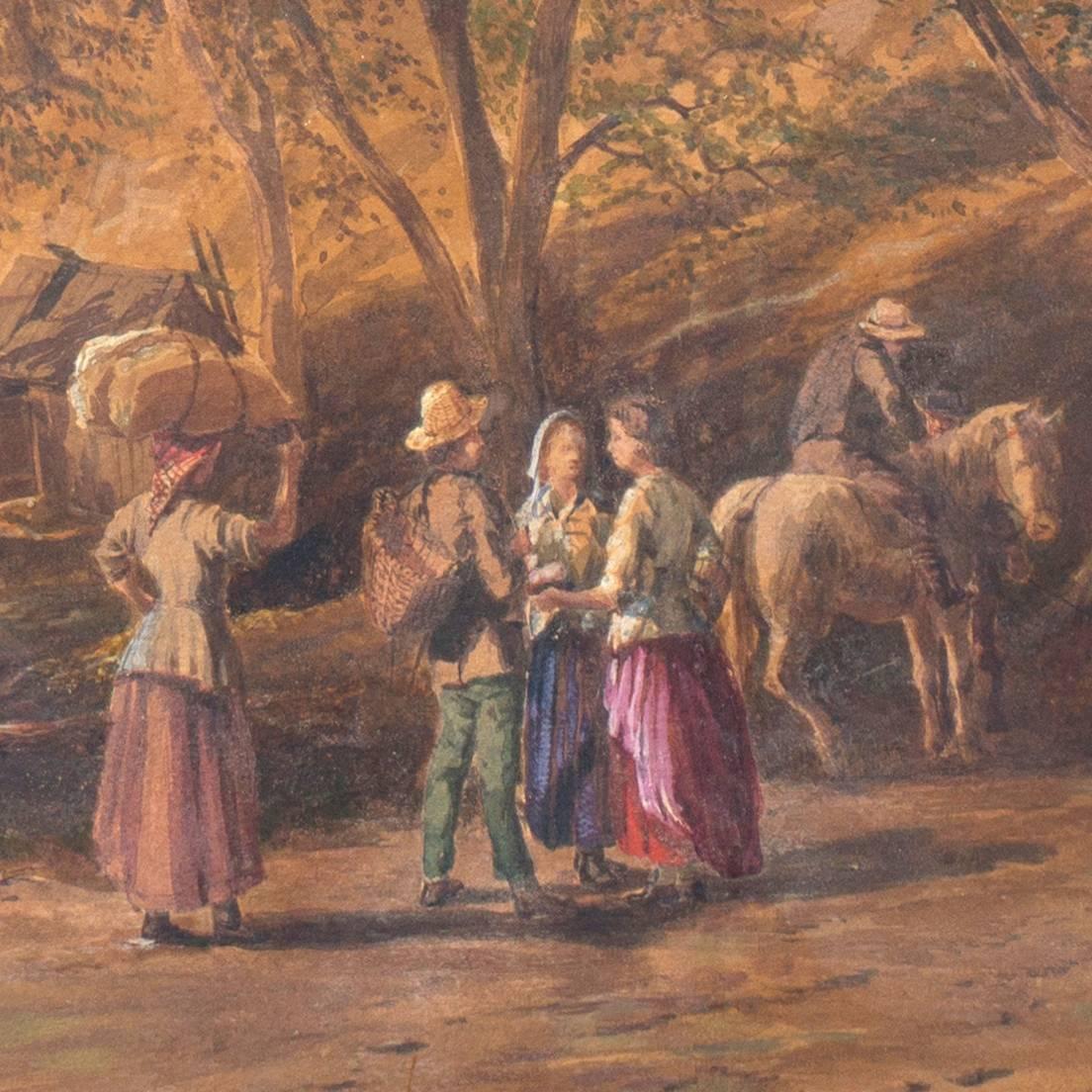 „ Englische Landschaft mit Figuren“, Royal Academy, London, RBA, Hibernian, Benezit (Realismus), Art, von John Faulkner
