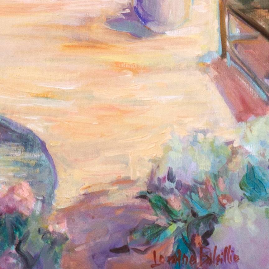 'Private Garden', Large American Impressionist oil, Hawaii, Australia, Seattle - Gray Landscape Painting by Loraine Balsillie