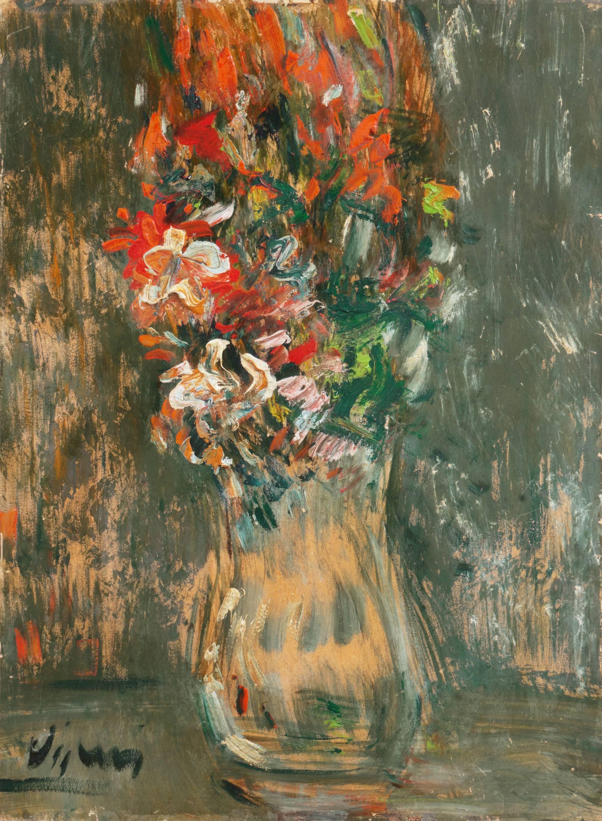 Sylvain Vigny Still-Life Painting - 'Spring Flowers', French Expressionist Still Life oil, Pompidou Center, Paris