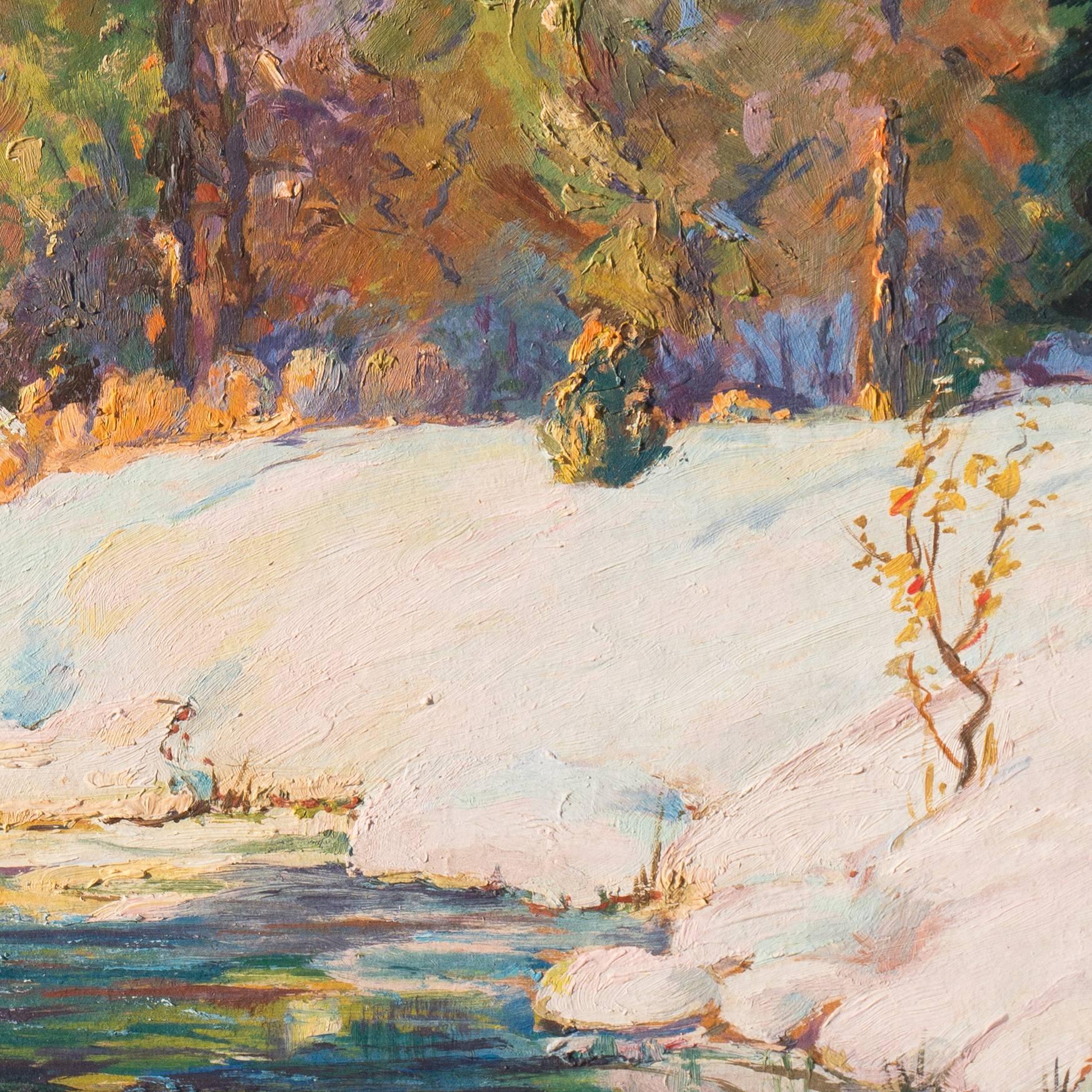 Winter in the Catskills - Beige Landscape Painting by Florence Behrend
