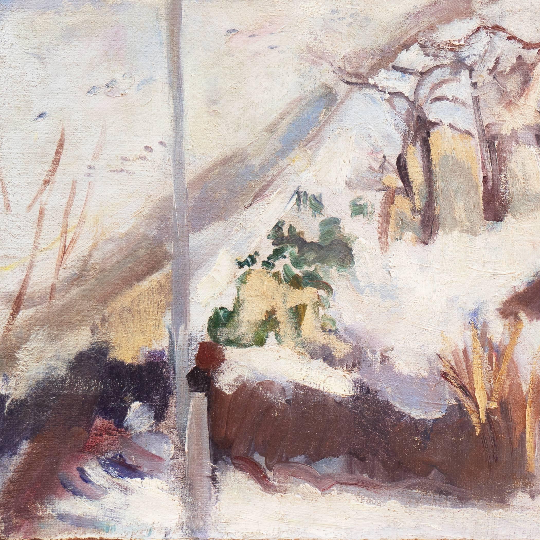 'Winter Landscape, Red Farmhouse', Post-Impressionist oil, Paris Salon, Benezit For Sale 1