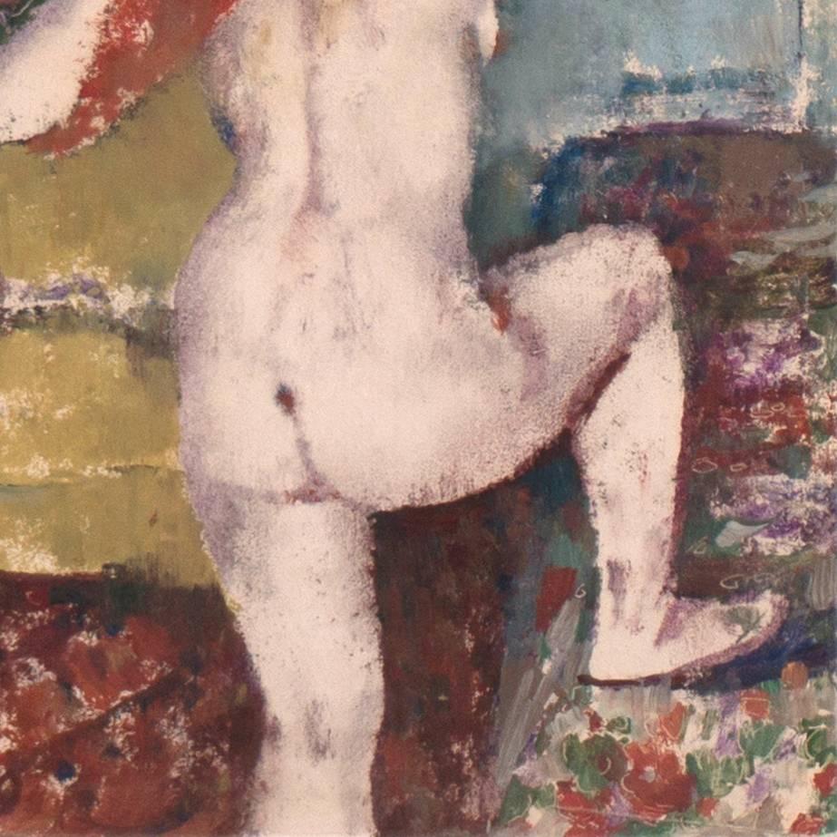 'The Red Hand-Towel' Munich School, Impressionist, Dortmund Kunstakademie, Paris - Brown Nude Painting by Carl Otto Müller