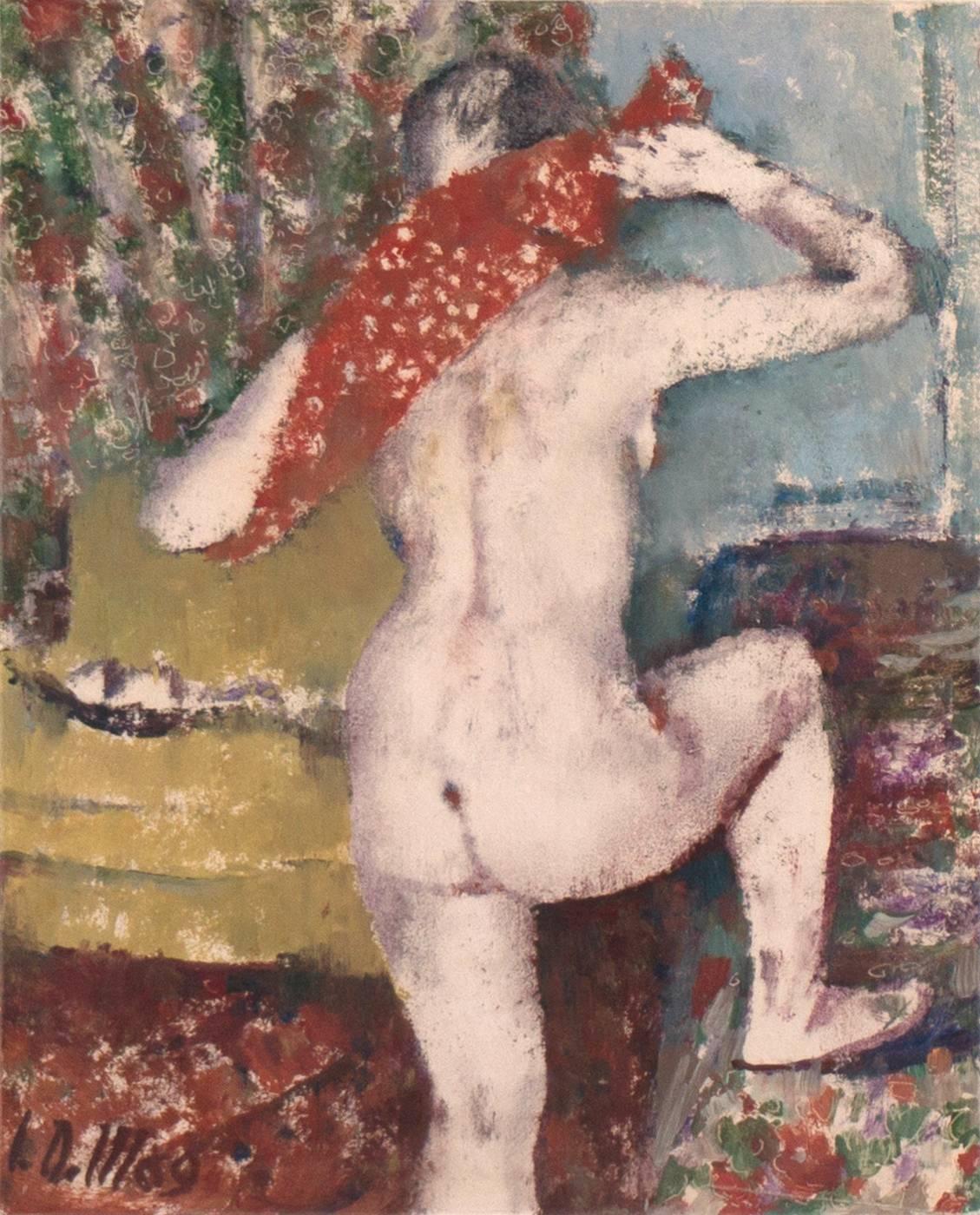 Nude Painting de Carl Otto Müller - La toalla roja" Escuela de Munich, Impresionista, Kunstakademie de Dortmund, París
