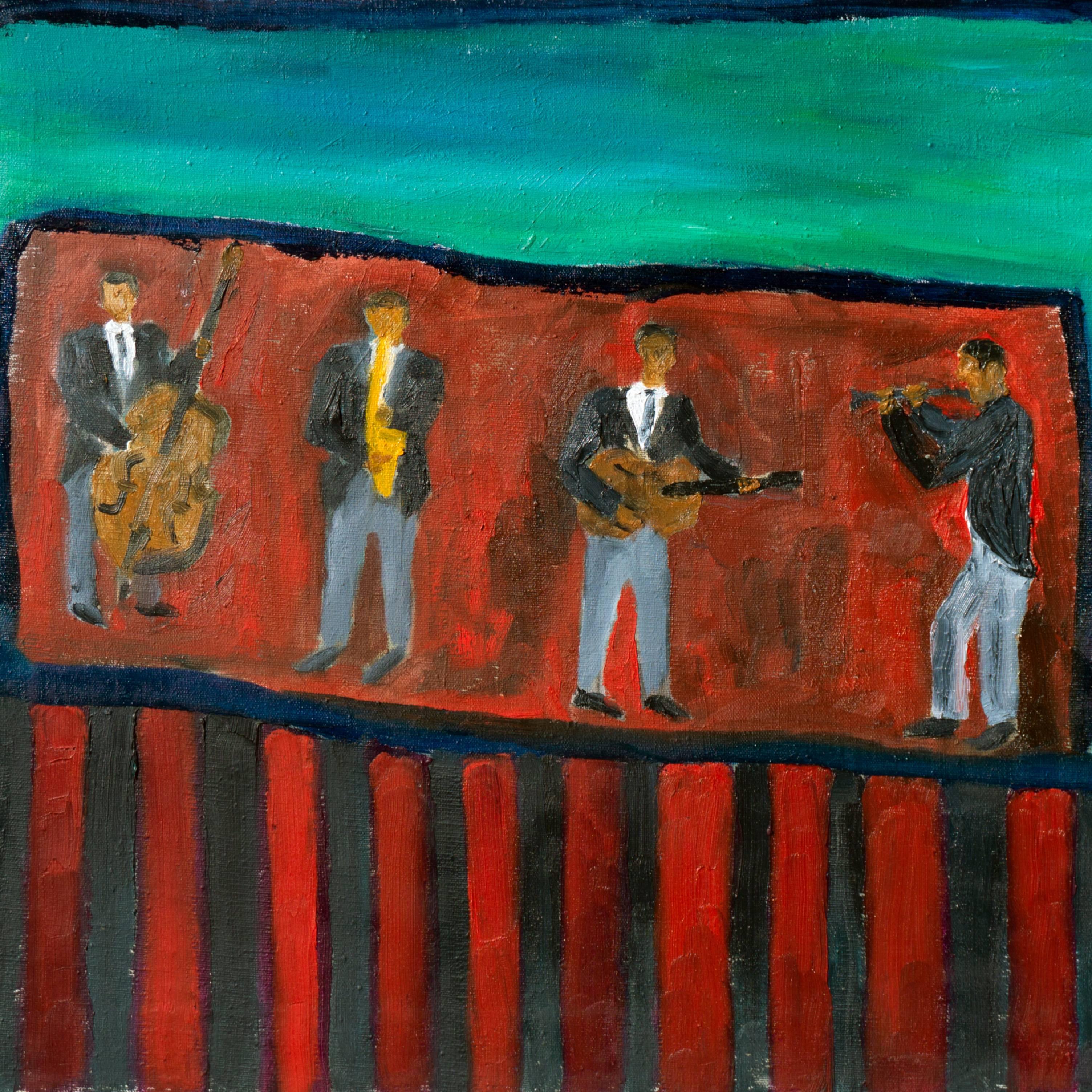 'Jazz Quartet', California Modernist, Bal Harbor, Musical Figural, Santa Cruz - Painting by Jonathan Taylor