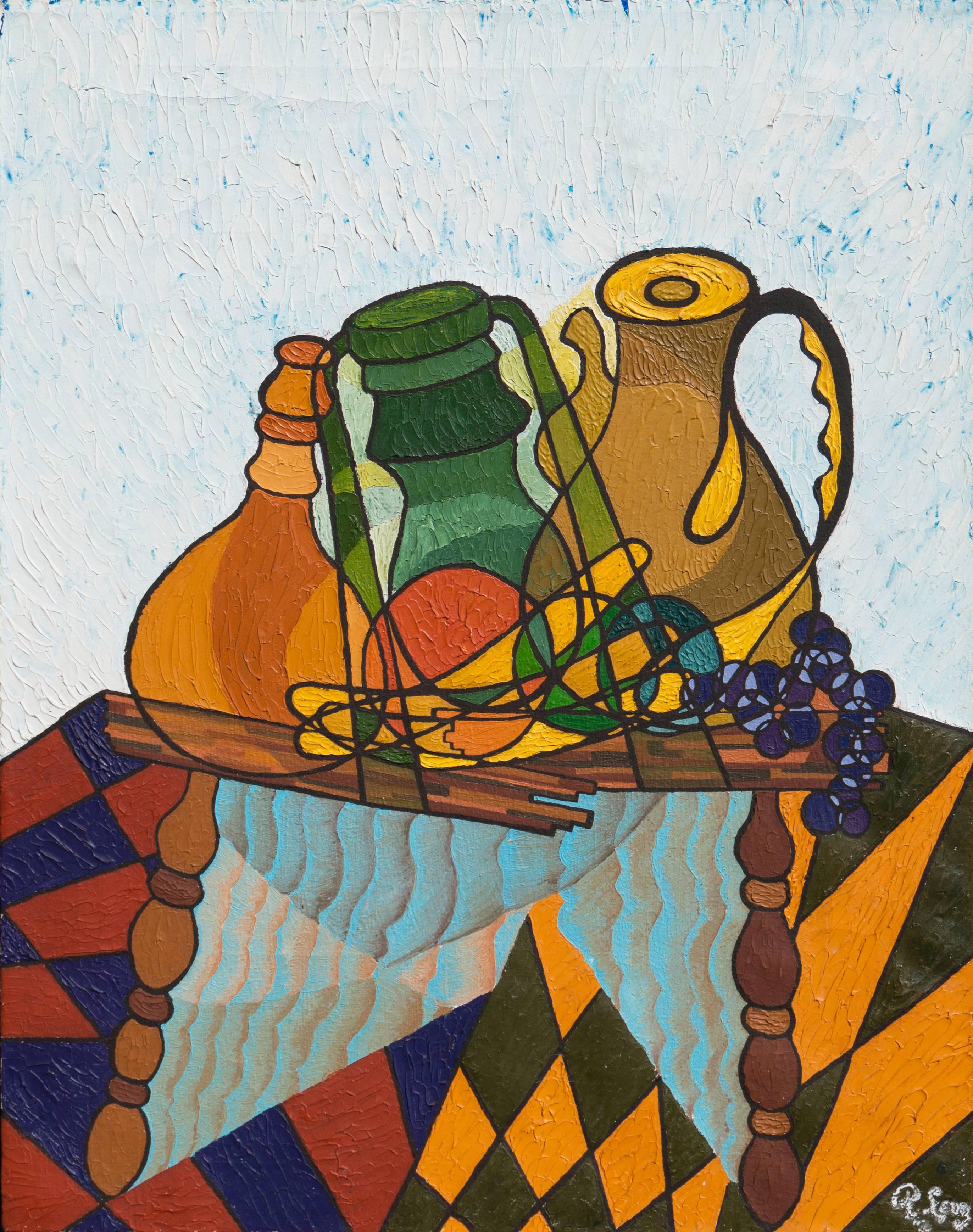 R. Levy Still-Life Painting - 'Still Life with Carafe', Cubist derived, Modernist oil Still Life