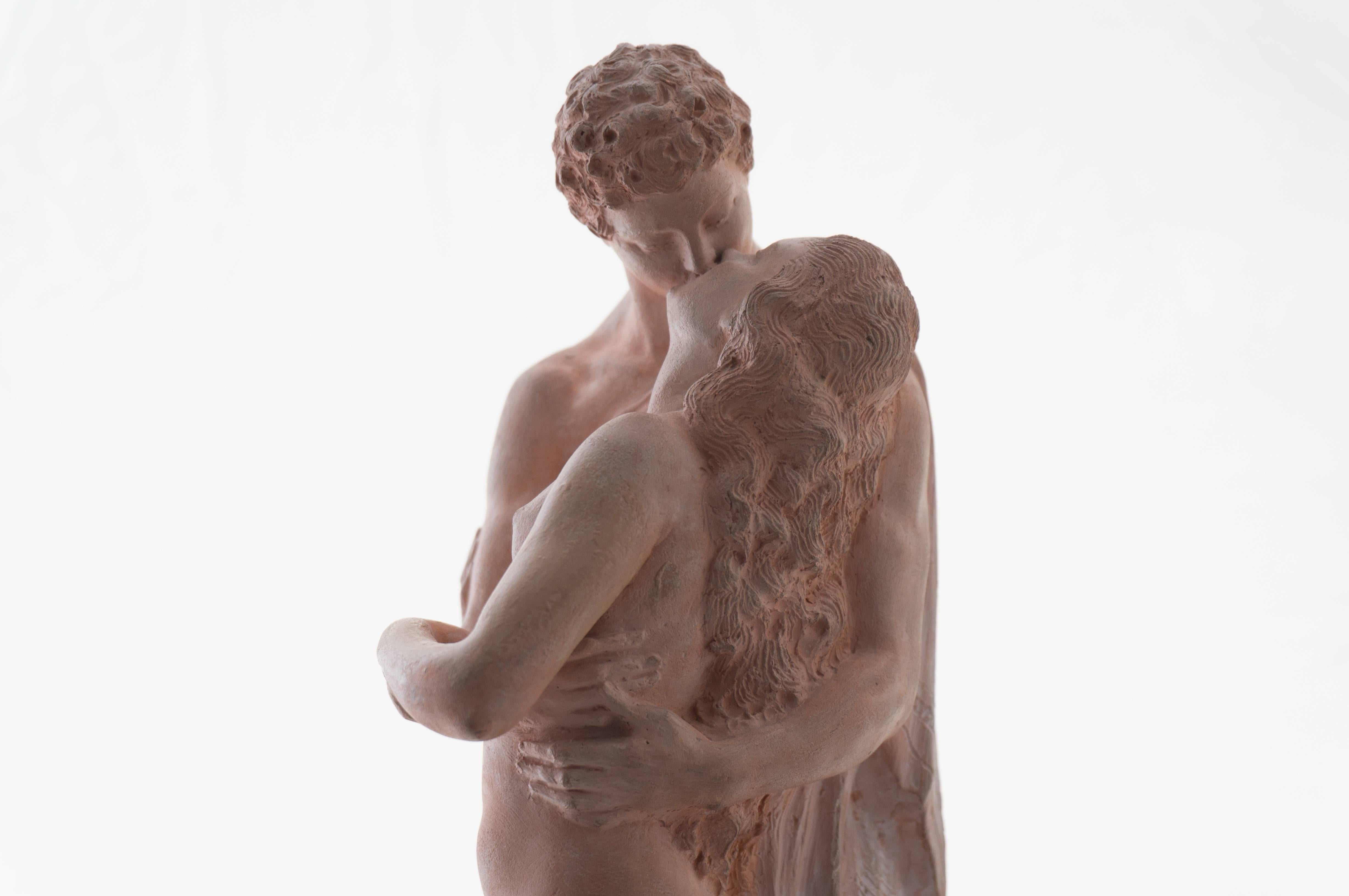 'The Kiss', Neo-classical Terracotta Figurative Statue, Petit Palais, Paris  - Sculpture by Joseph J Emmanuel Cormier