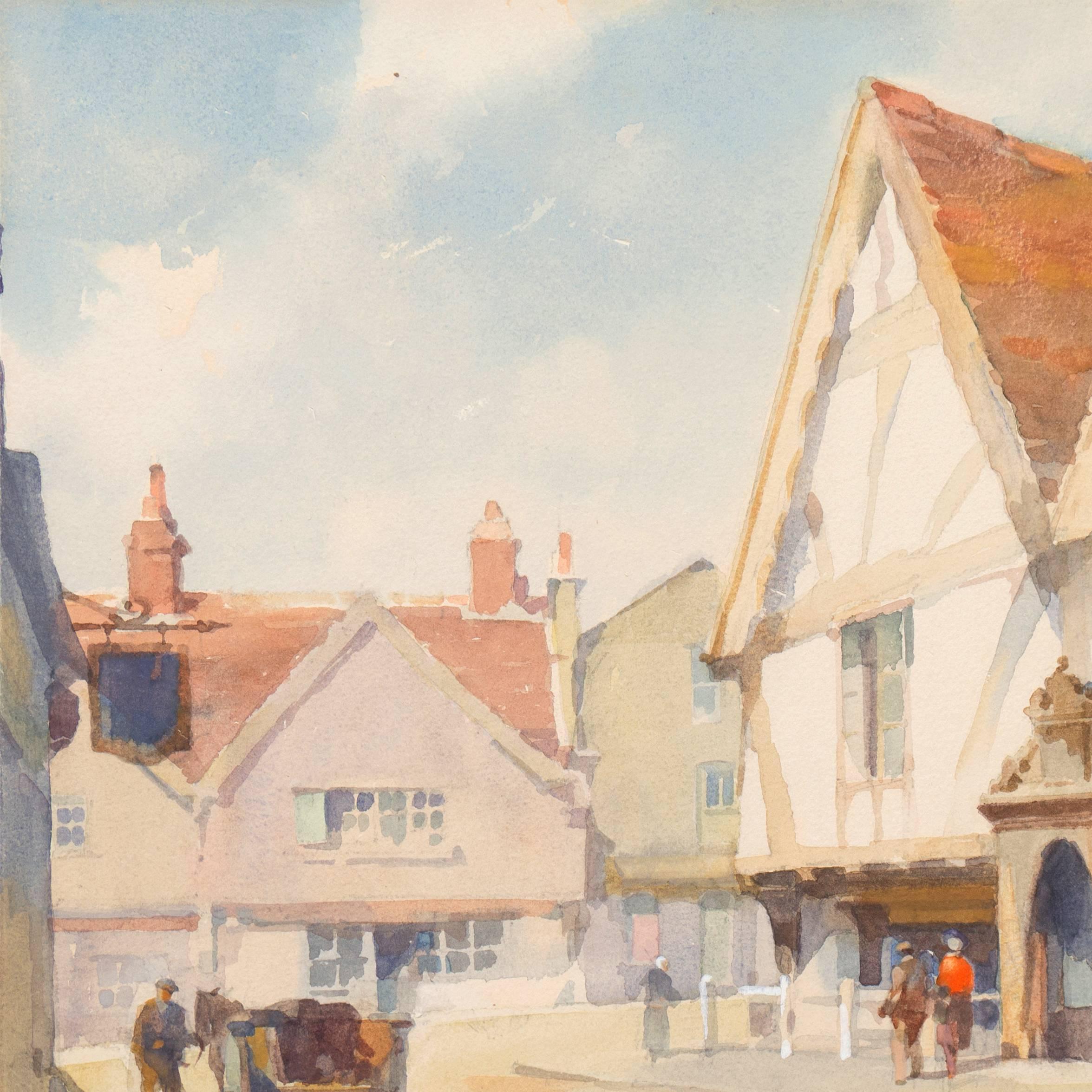 'Broad Street, Winchester', Medieval Cityscape, Heatherly School of Fine Art - Painting by Frank Sherwin